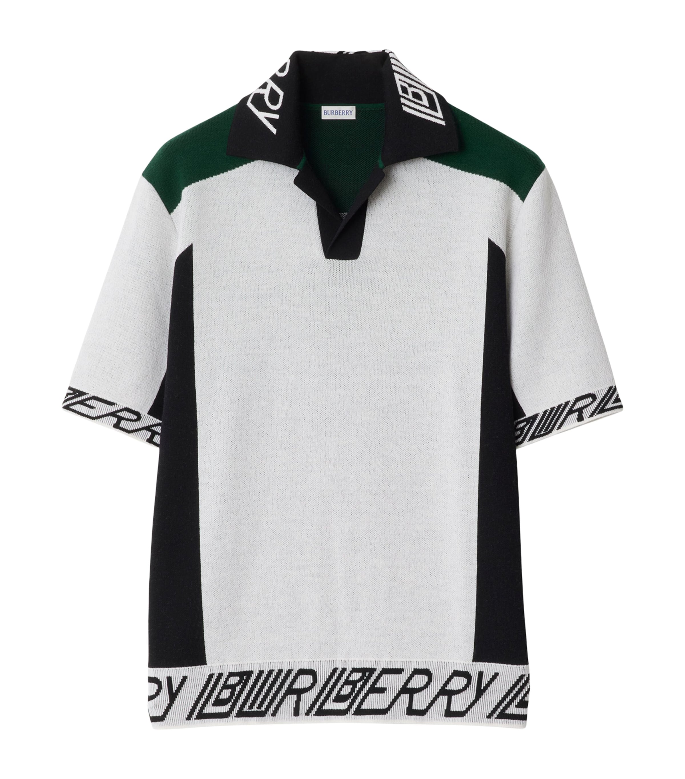 Wool Colour-Block Polo Shirt WHITE/BLACK/GREEN Image 1