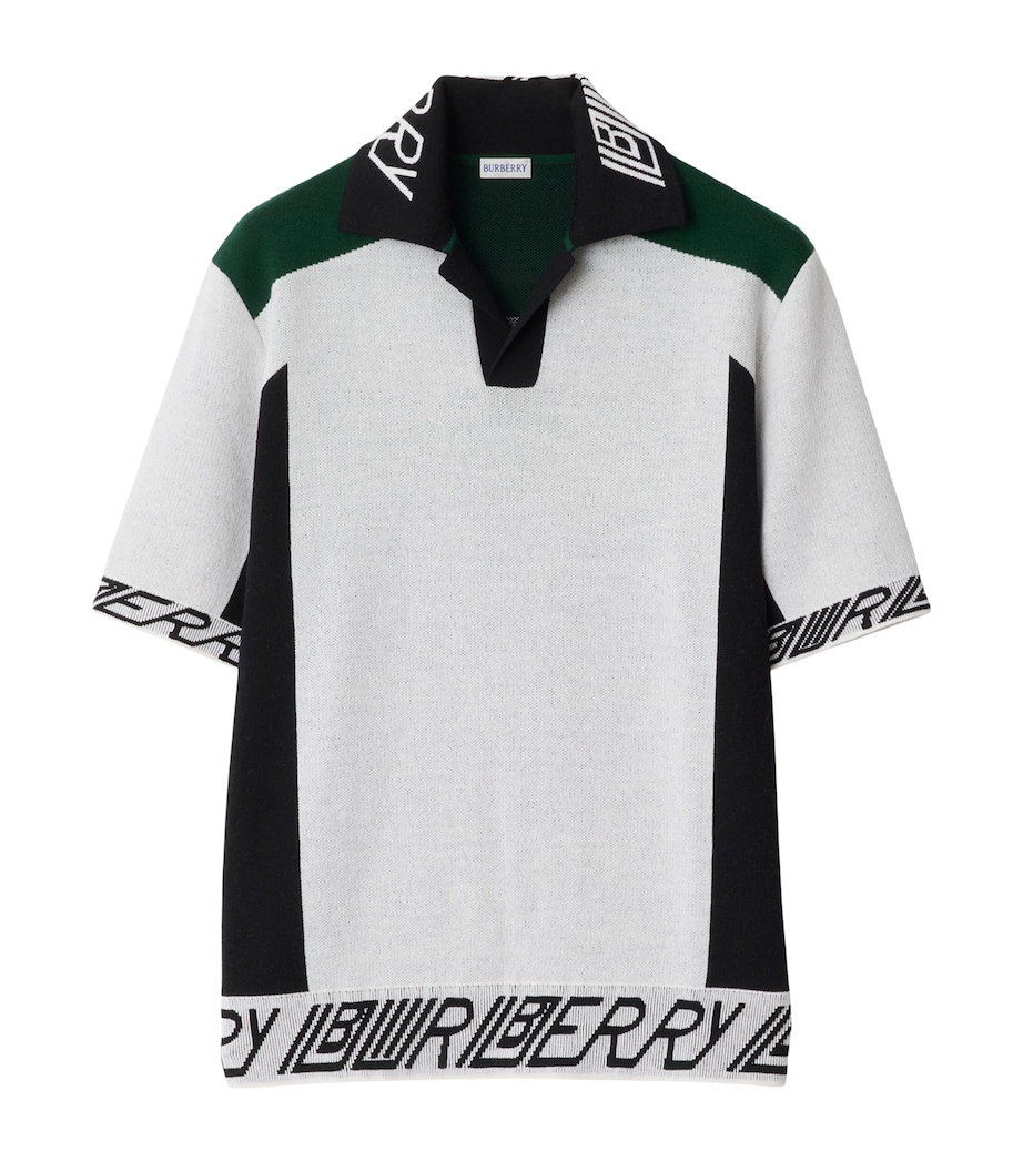 Wool Colour-Block Polo Shirt WHITE/BLACK/GREEN Image 1