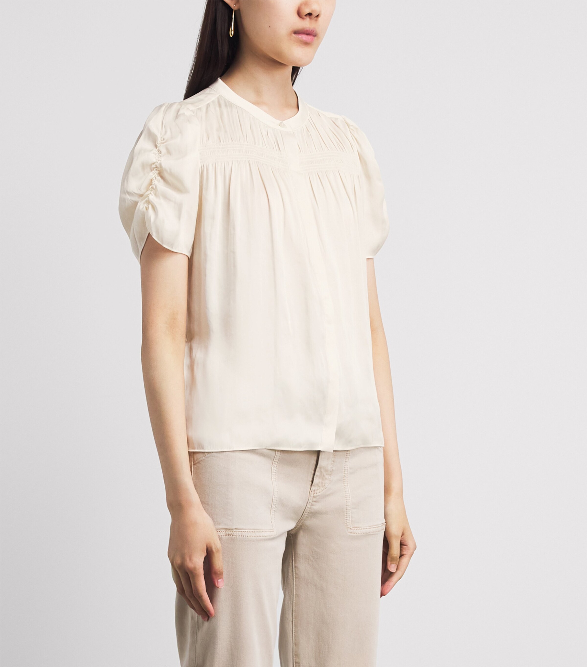 PAIGE Womens Ruched Diego Blouse Antique White Image 4