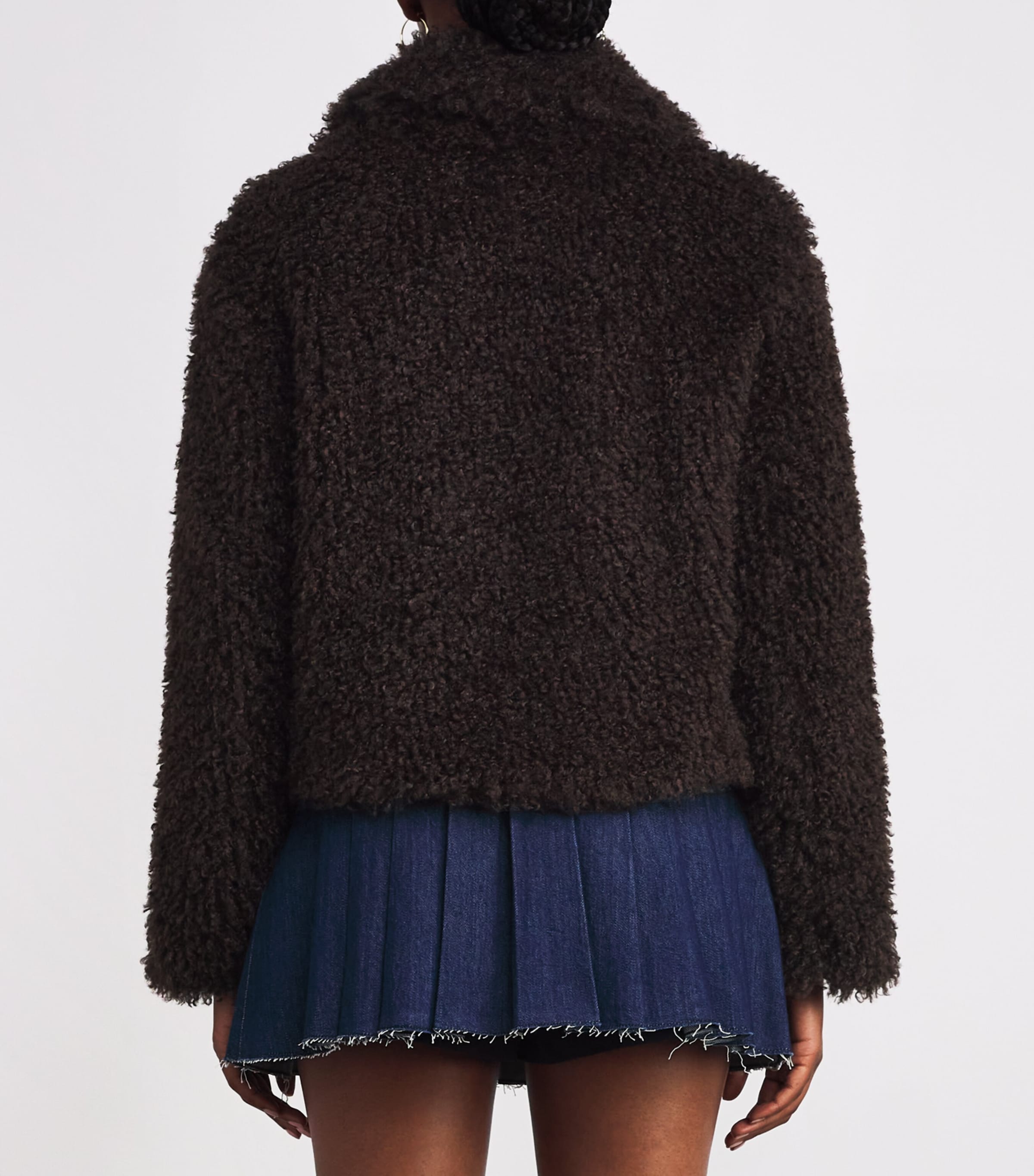 Faux Shearling Bomber Jacket DARK BROWN Image 4