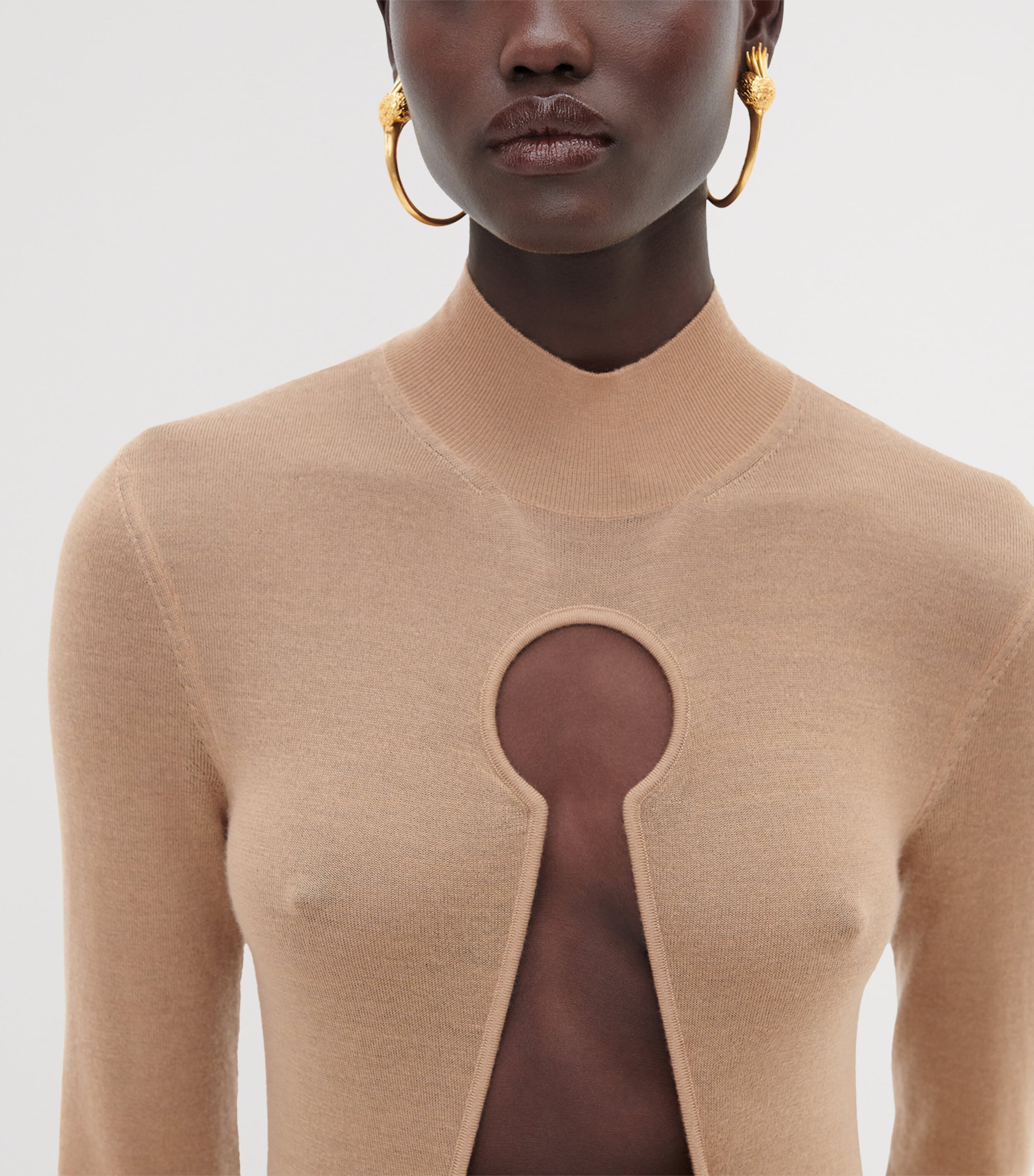 Schiaparelli Womens Cashmere Keyhole Maxi Dress Camel Image 5