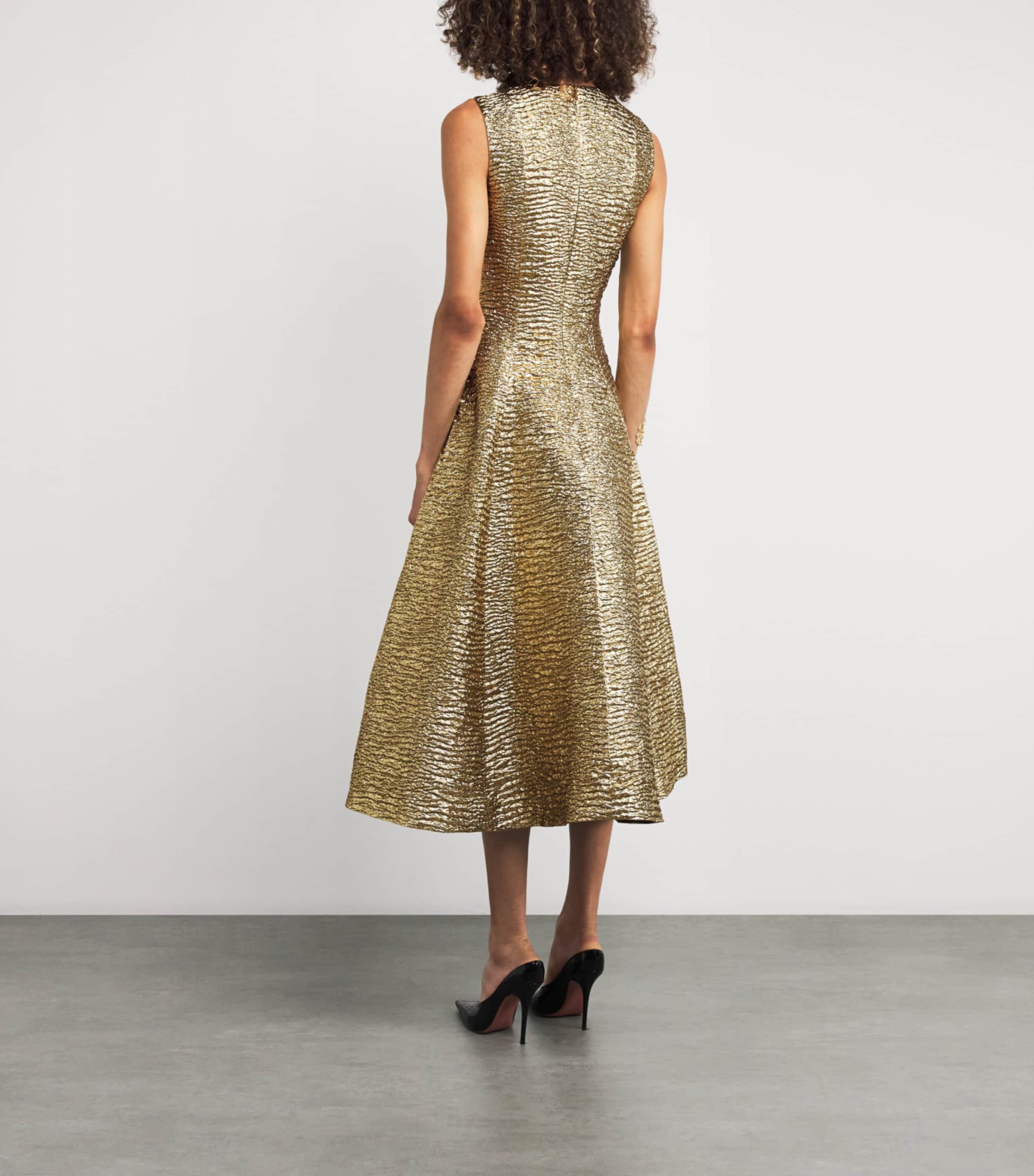Metallic Seersucker Mara Midi Dress GOLD Image 3