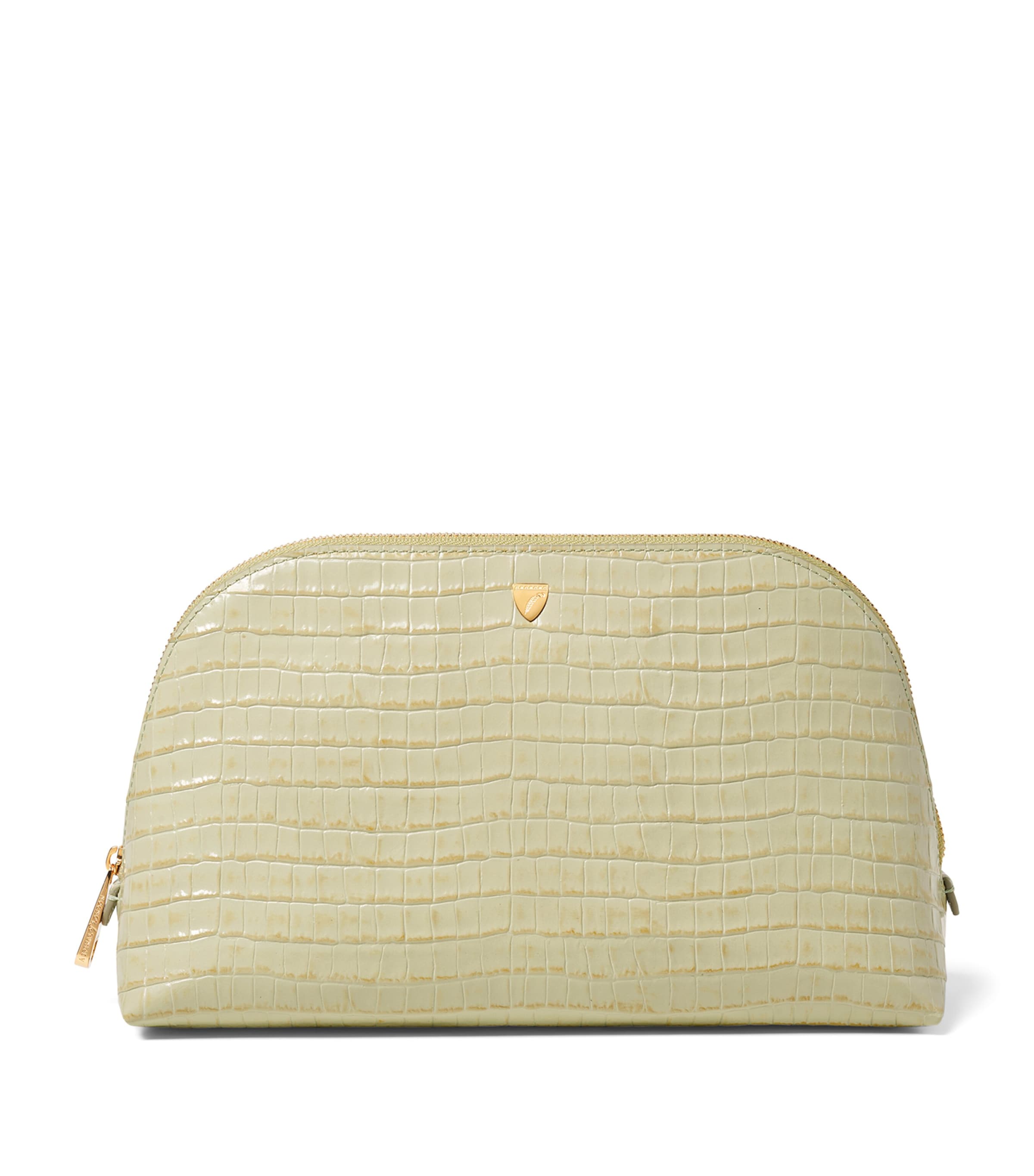 Aspinal Of London Croc-embossed Leather Classic Wash Bag In Green