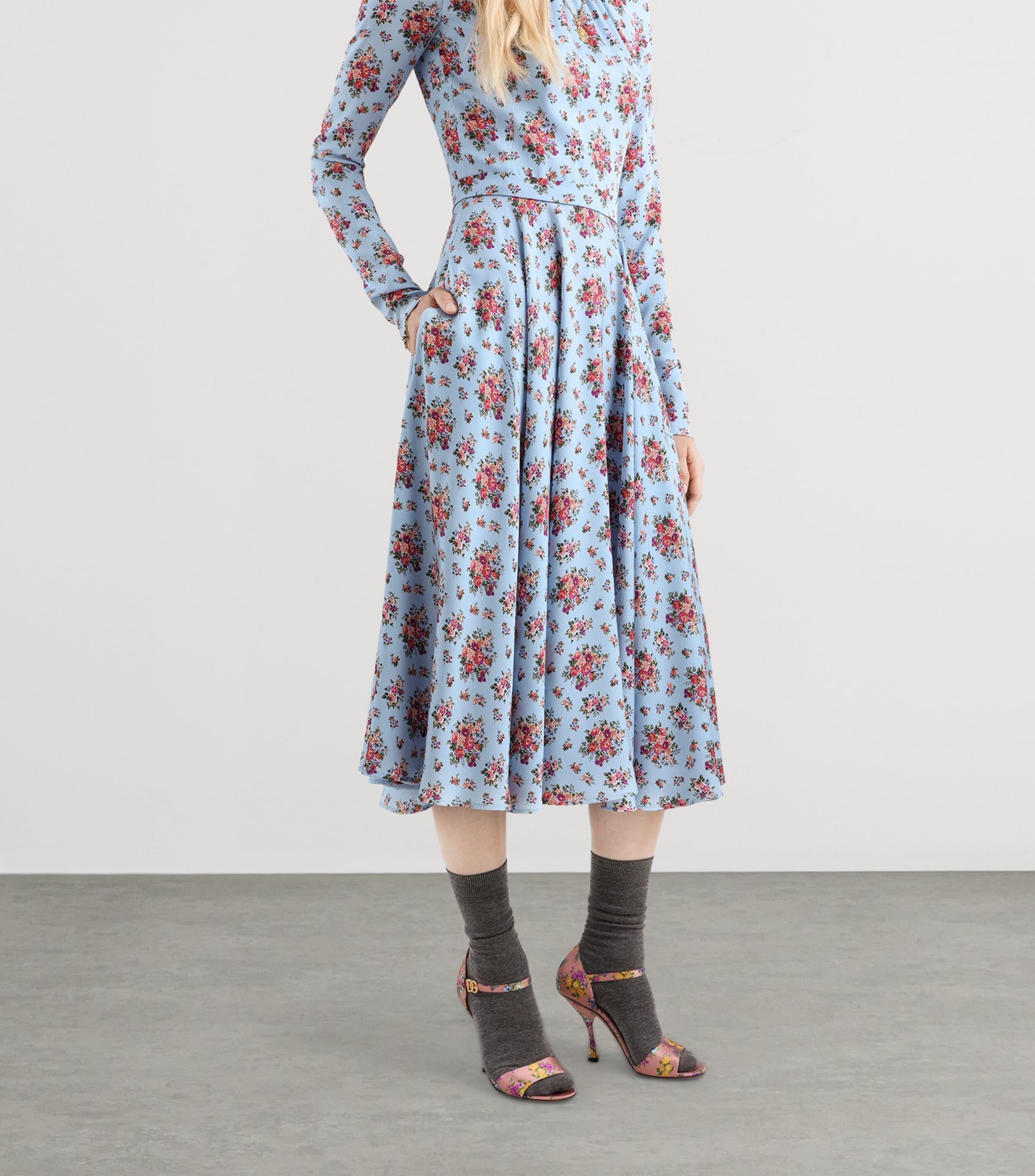 Dolce&Gabbana Womens Stretch-Silk Floral Maxi Dress Mazz Image 4