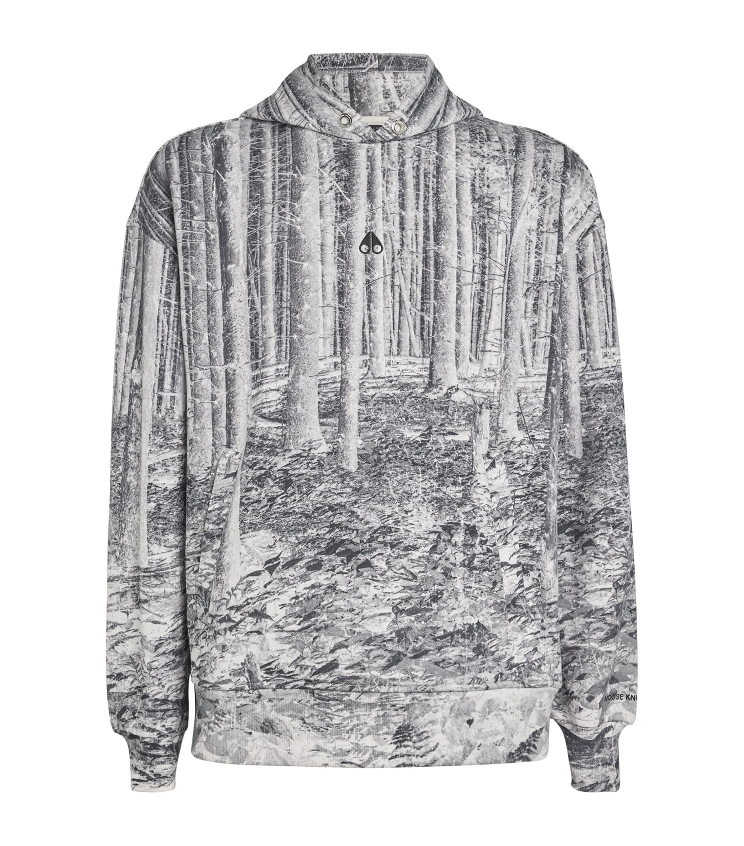 Shop Moose Knuckles Cotton Forest Print Hoodie In Grey