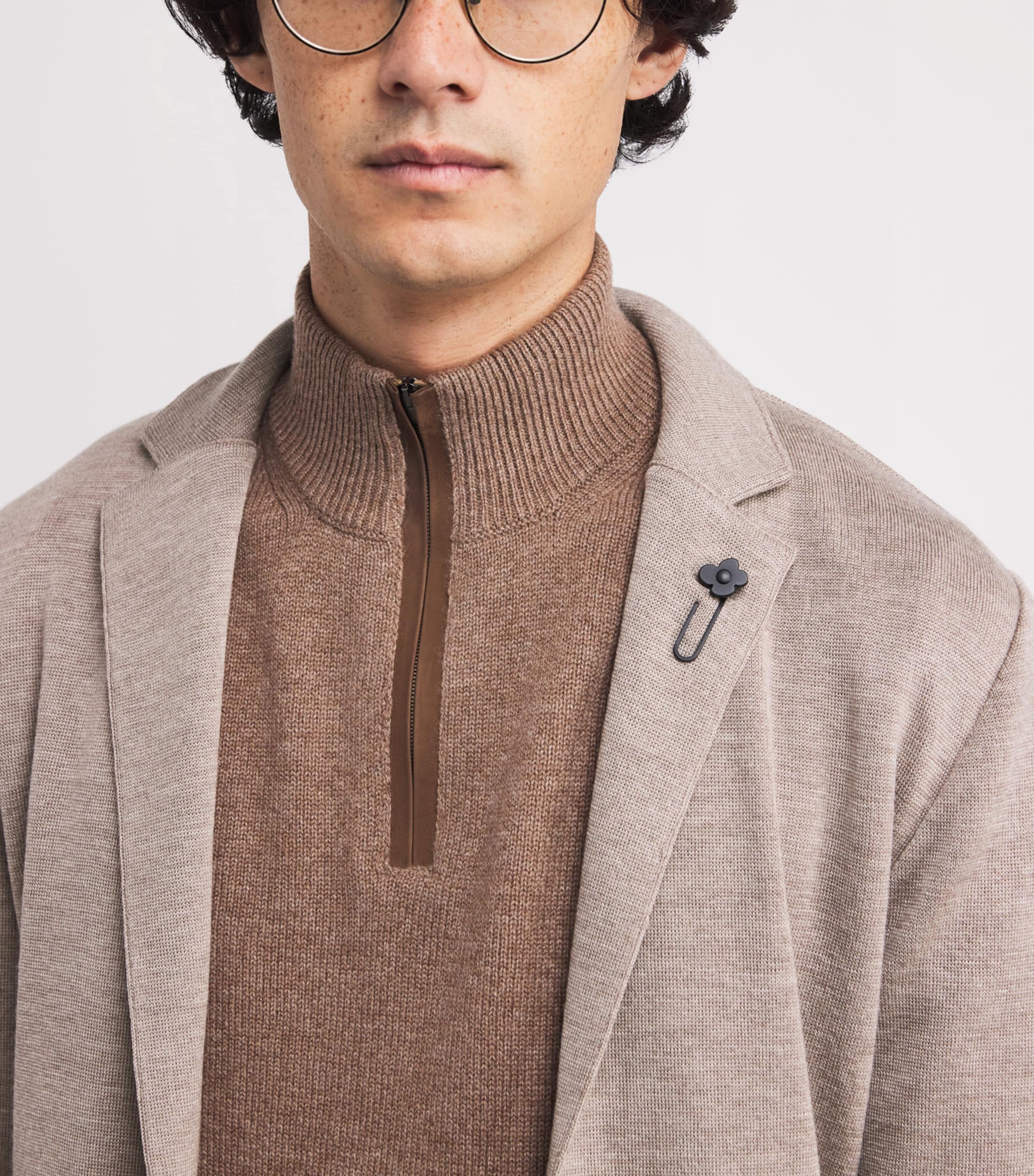 Virgin Wool Knitted Blazer 210-BEIGE Image 6