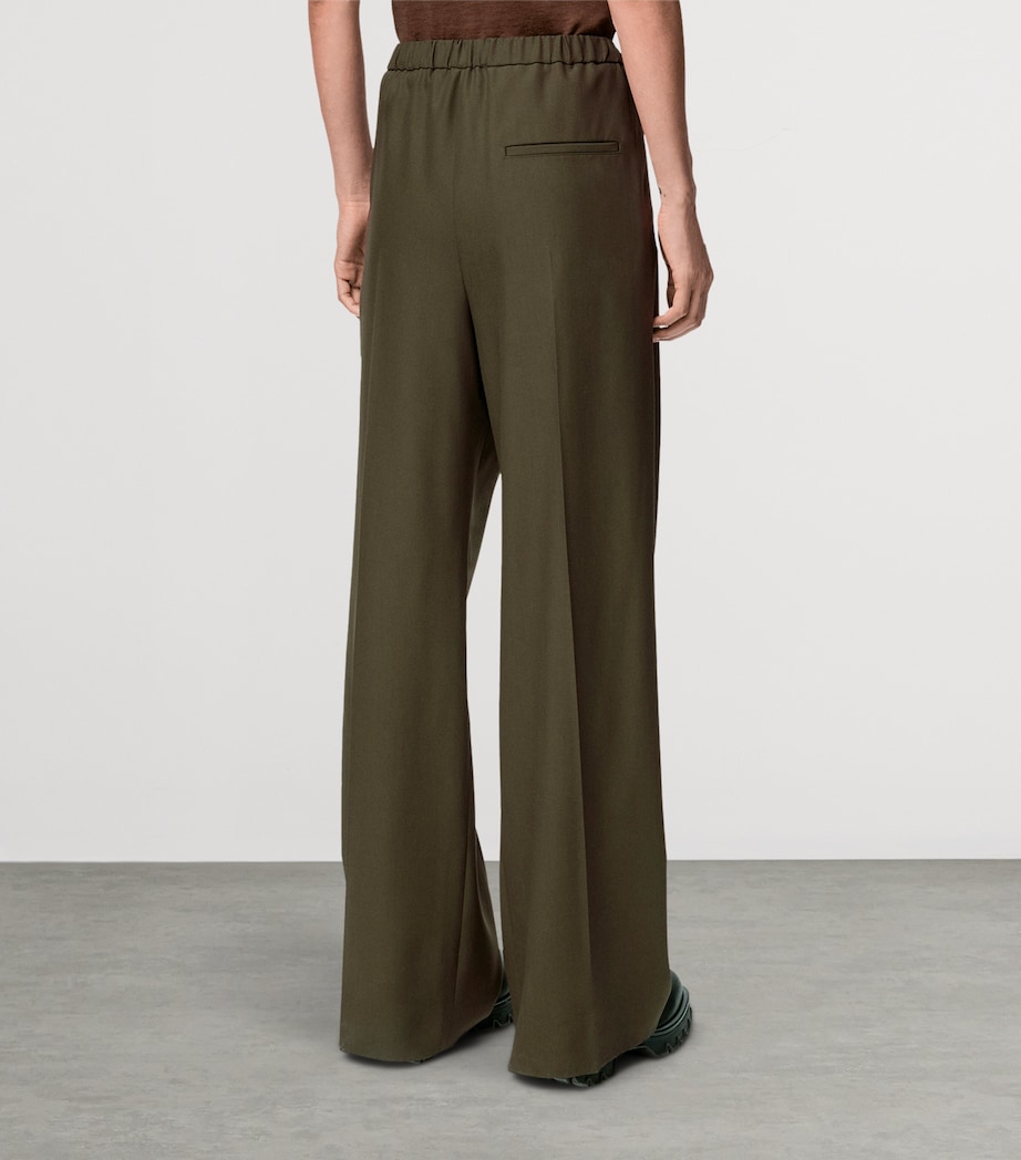 Wool Leather-Band Wide-Leg Trousers KHAKI GREEN Image 4