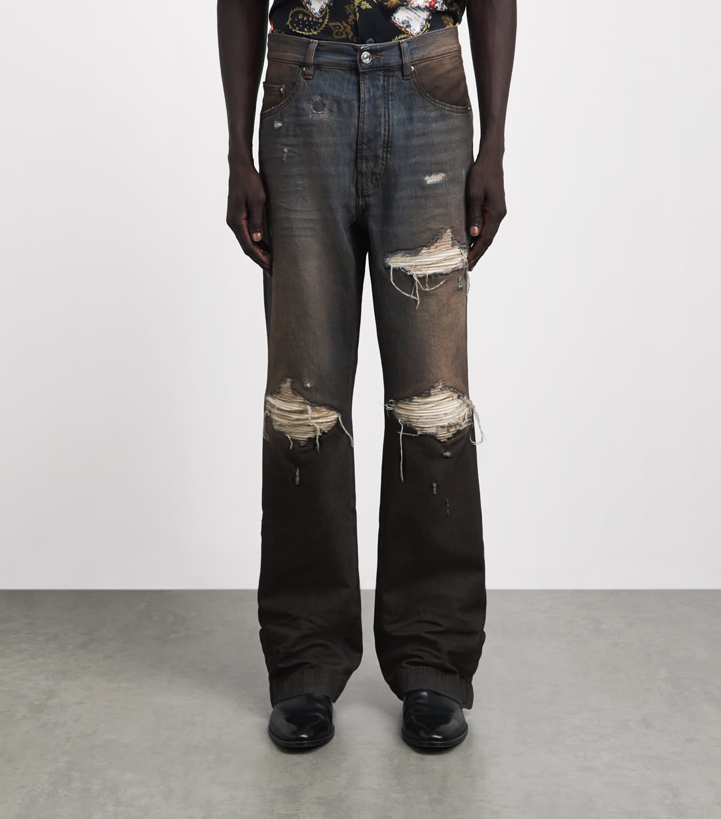 AMIRI Mens Ripped MX1 Straight Jeans Dark Dust Image 4
