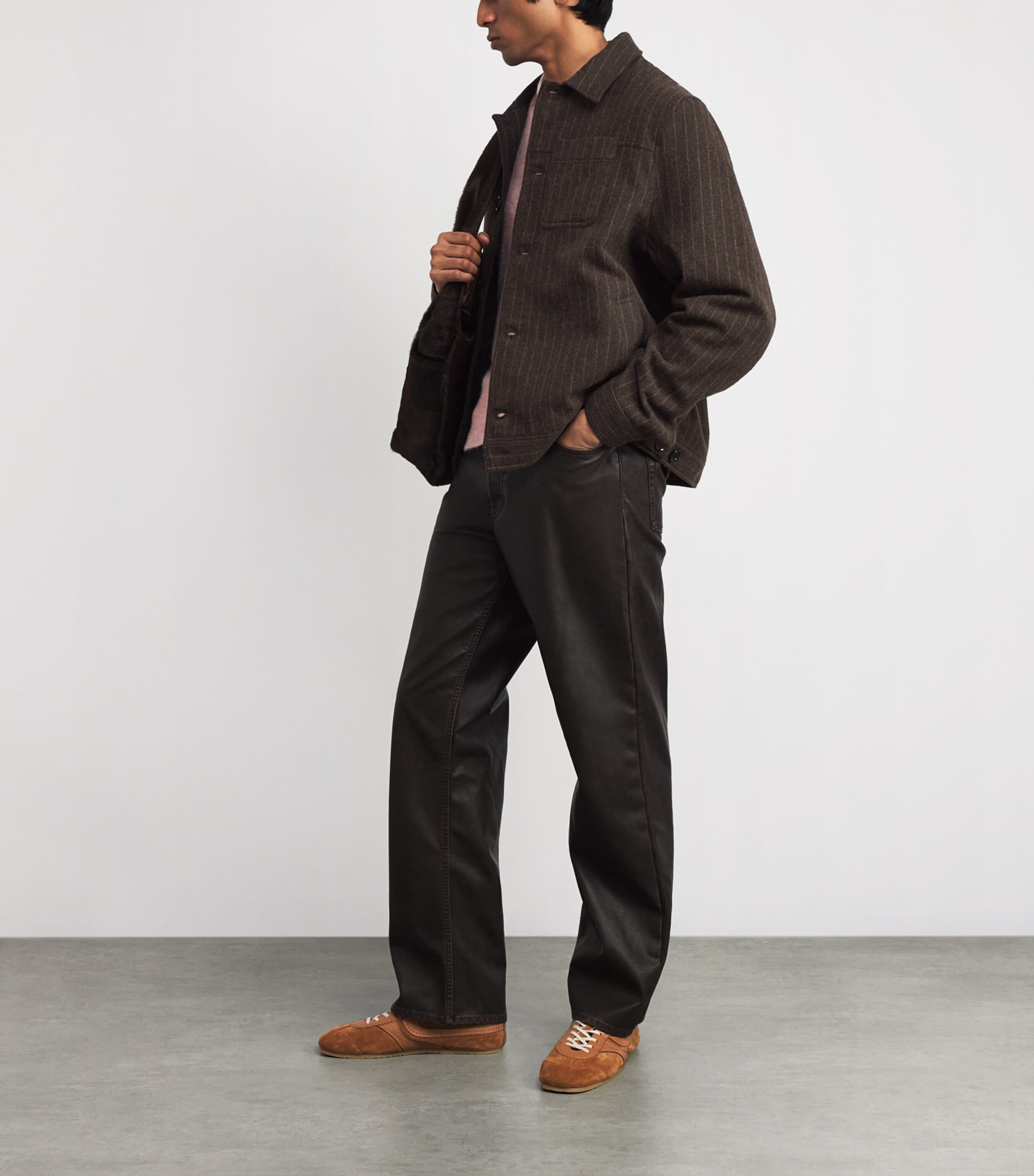 Wool-Blend Stripe Overshirt BROWN Image 2