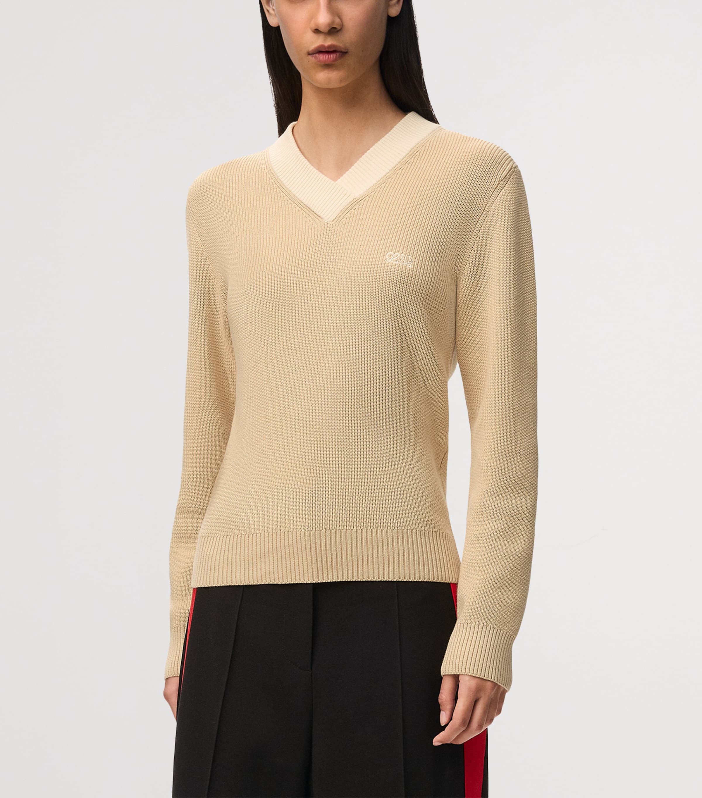 LOEWE Beige Cotton-Wool V-Neck Sweater | Harrods UK