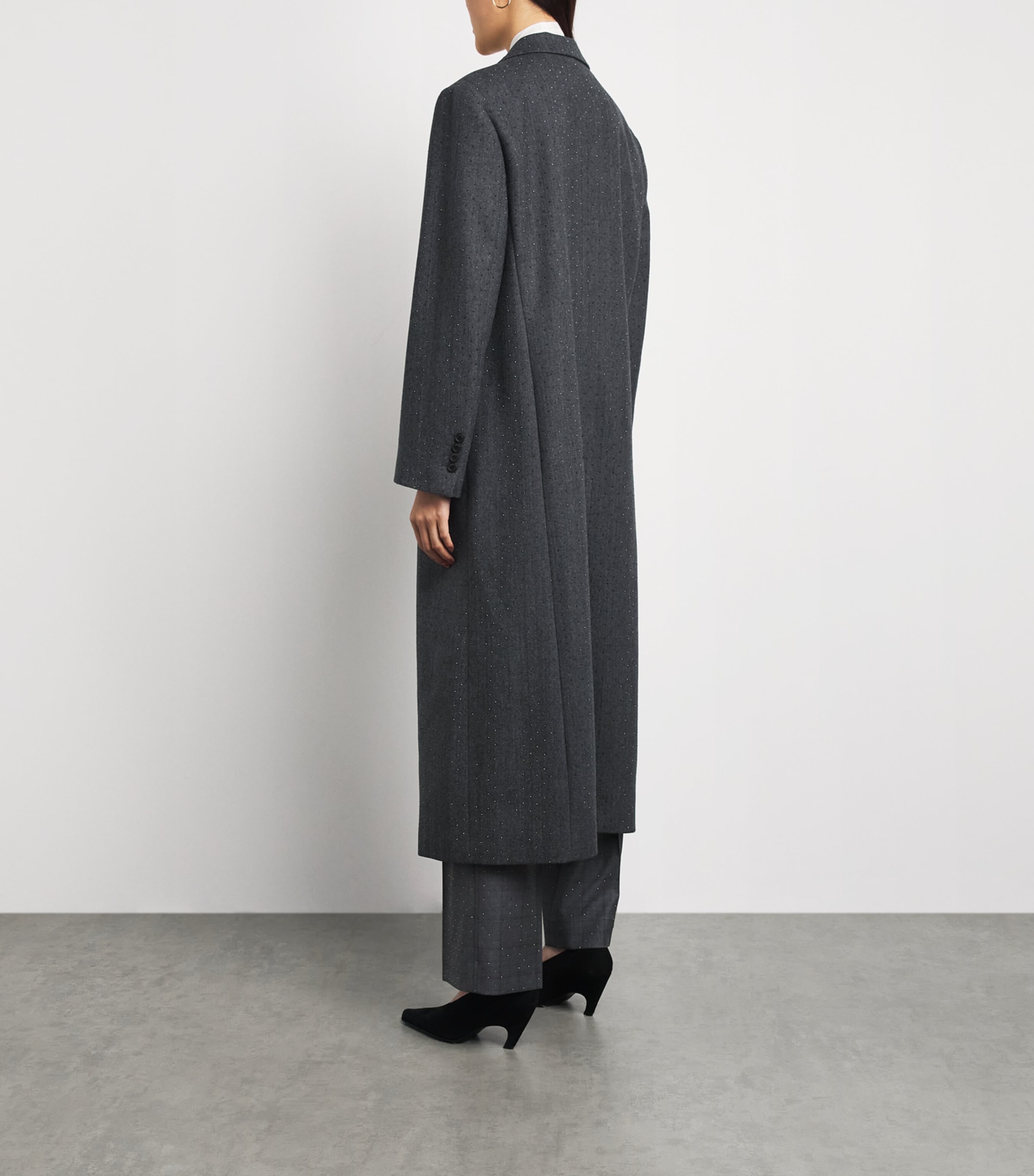 Sandro Paris Womens Wool Rhinestone Long Coat Dark Grey Image 5