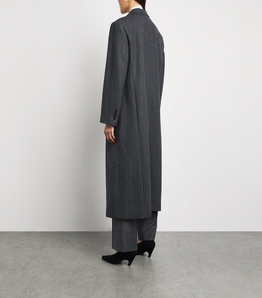 Sandro Paris Womens Wool Rhinestone Long Coat Dark Grey Image 5