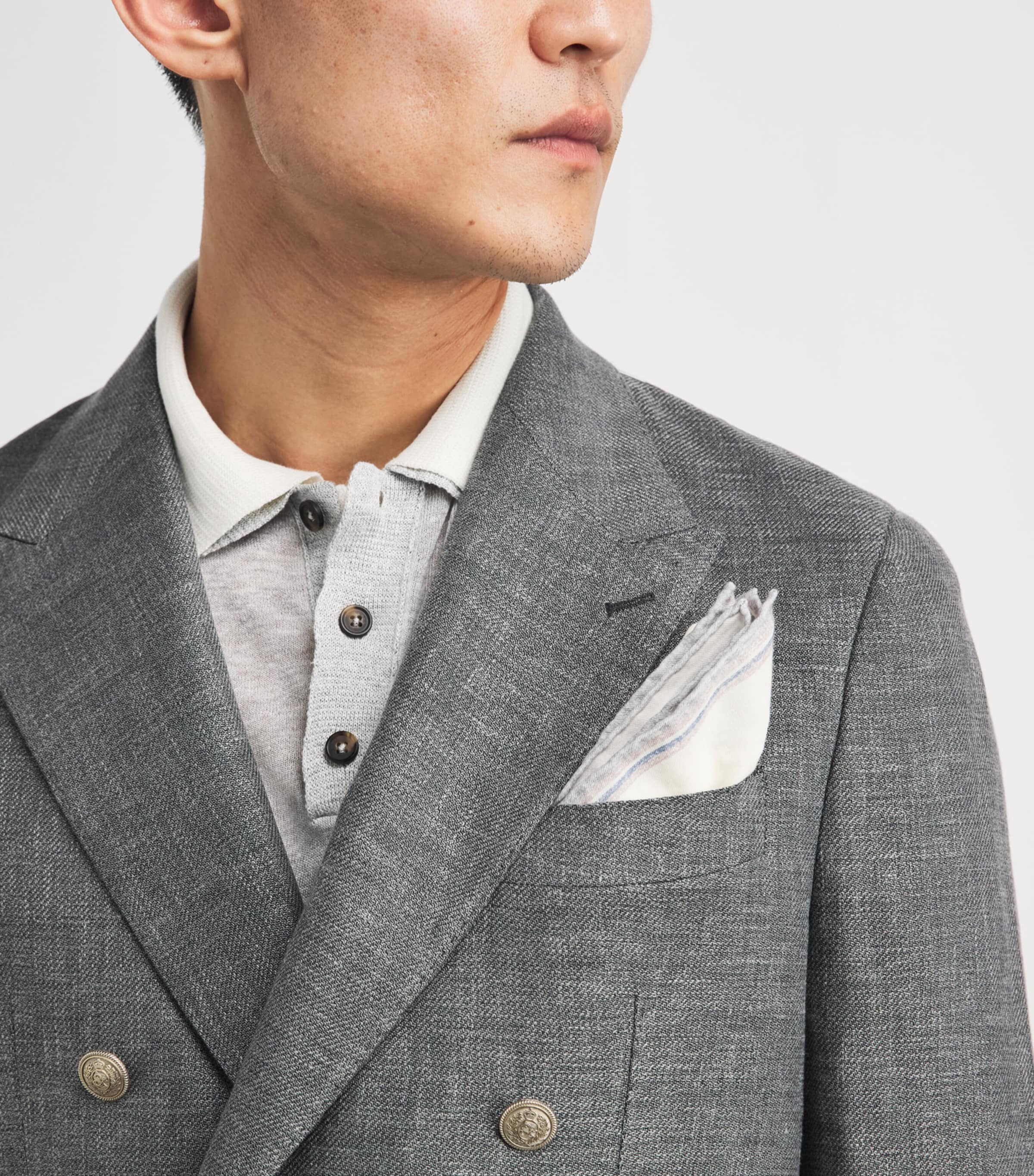 Eleventy Wool-Cotton Stripe Pocket Square Avorio E Grigio Image 2