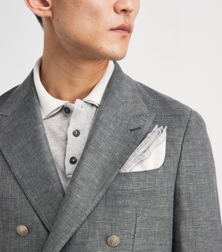 Eleventy Wool-Cotton Stripe Pocket Square Avorio E Grigio Image 2