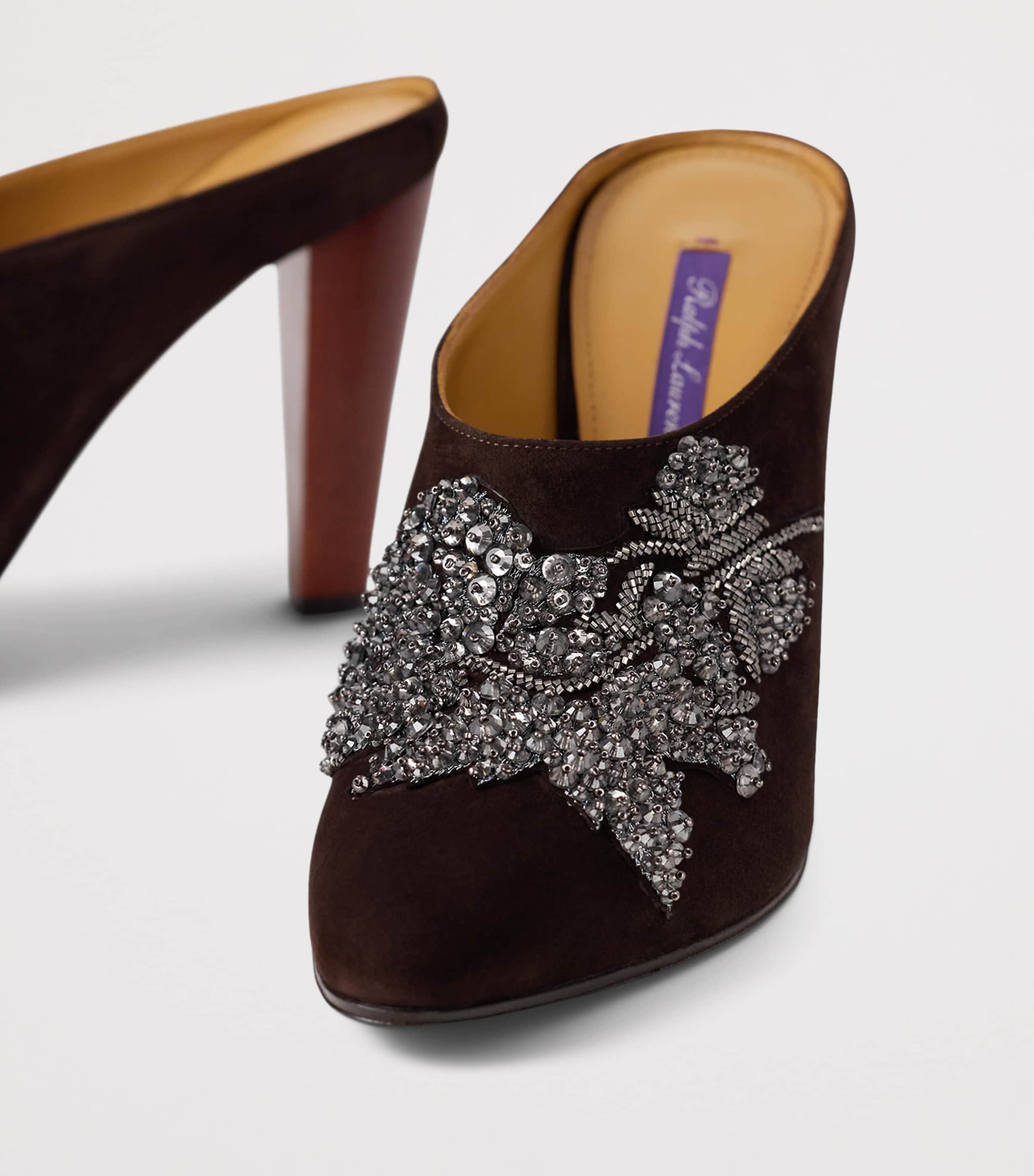 Ralph Lauren Collection Suede Embellished Ashtyn Mules 95 Chocolate Image 5