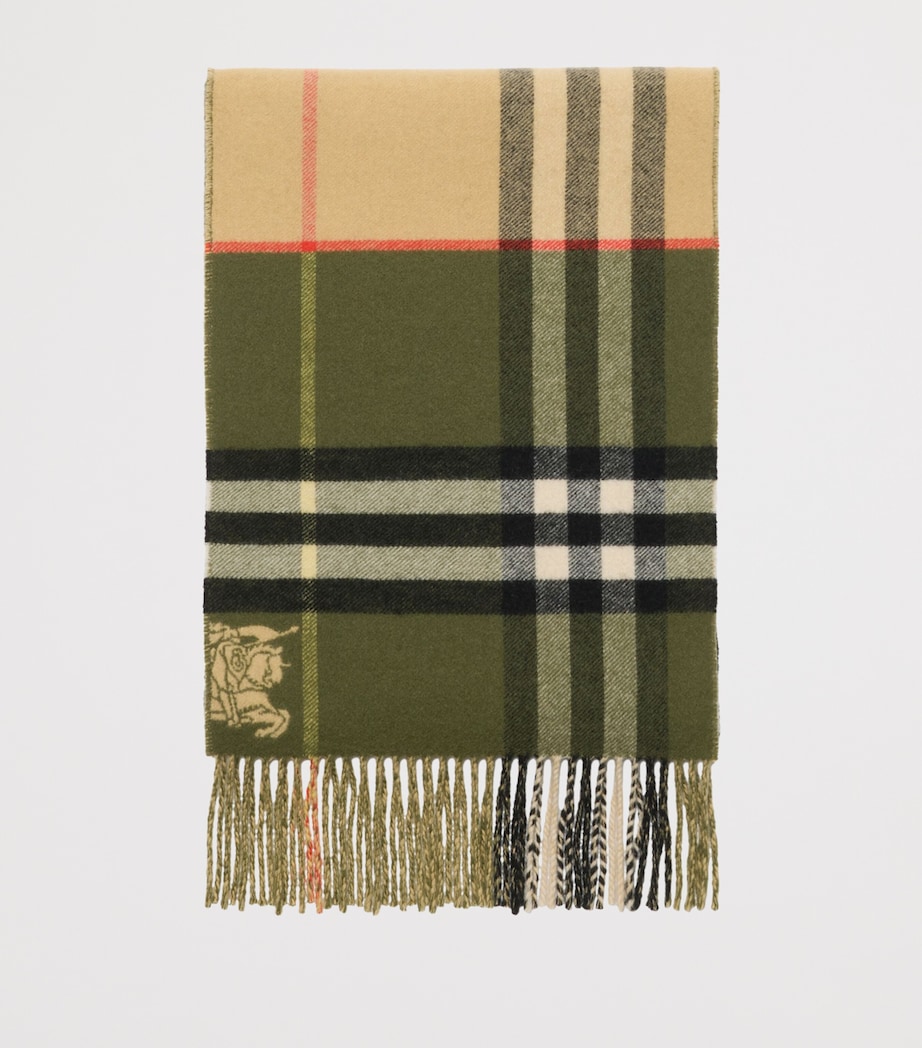 Cashmere Contrast Check Scarf PEA GREEN/SAND Image 2