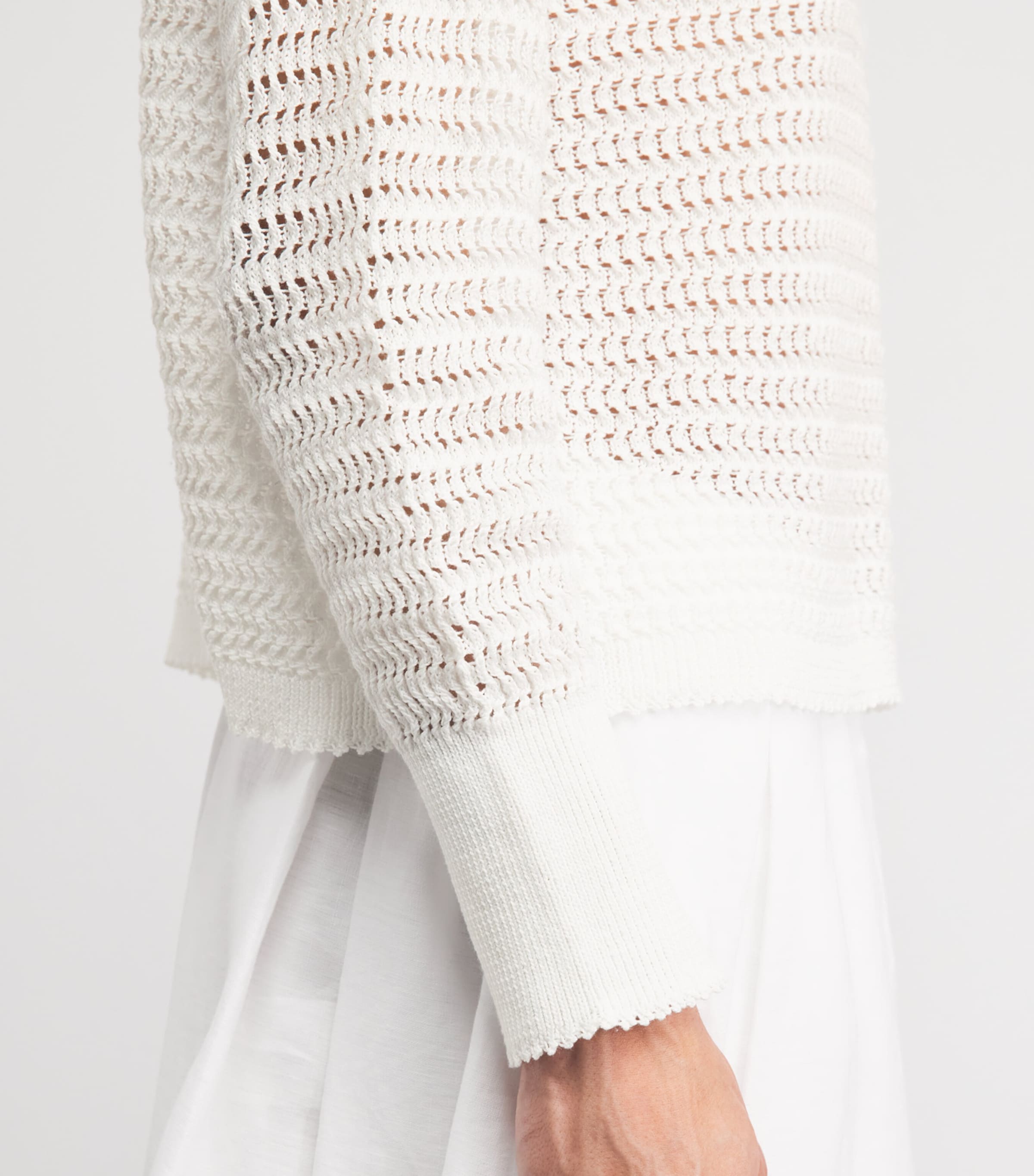 Lafayette 148 Womens Cotton Open-Knit Sweater White White Image 3