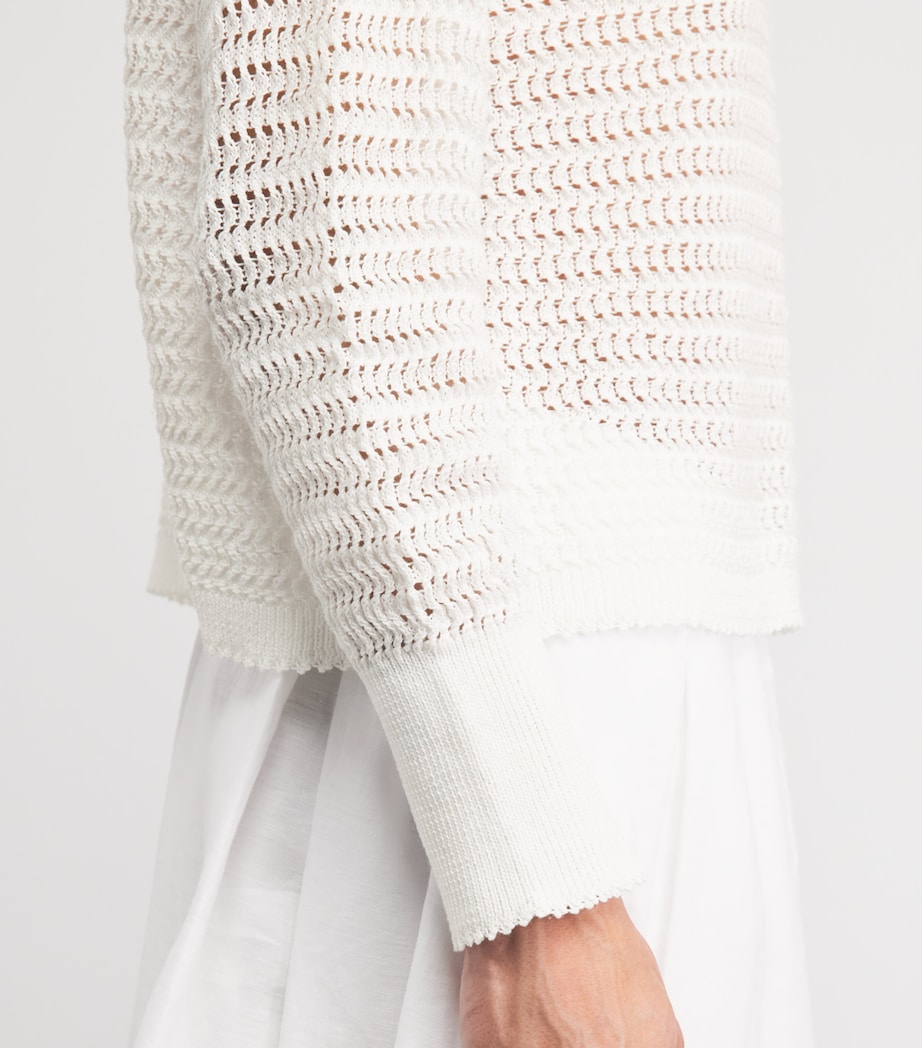 Lafayette 148 Womens Cotton Open-Knit Sweater White White Image 3