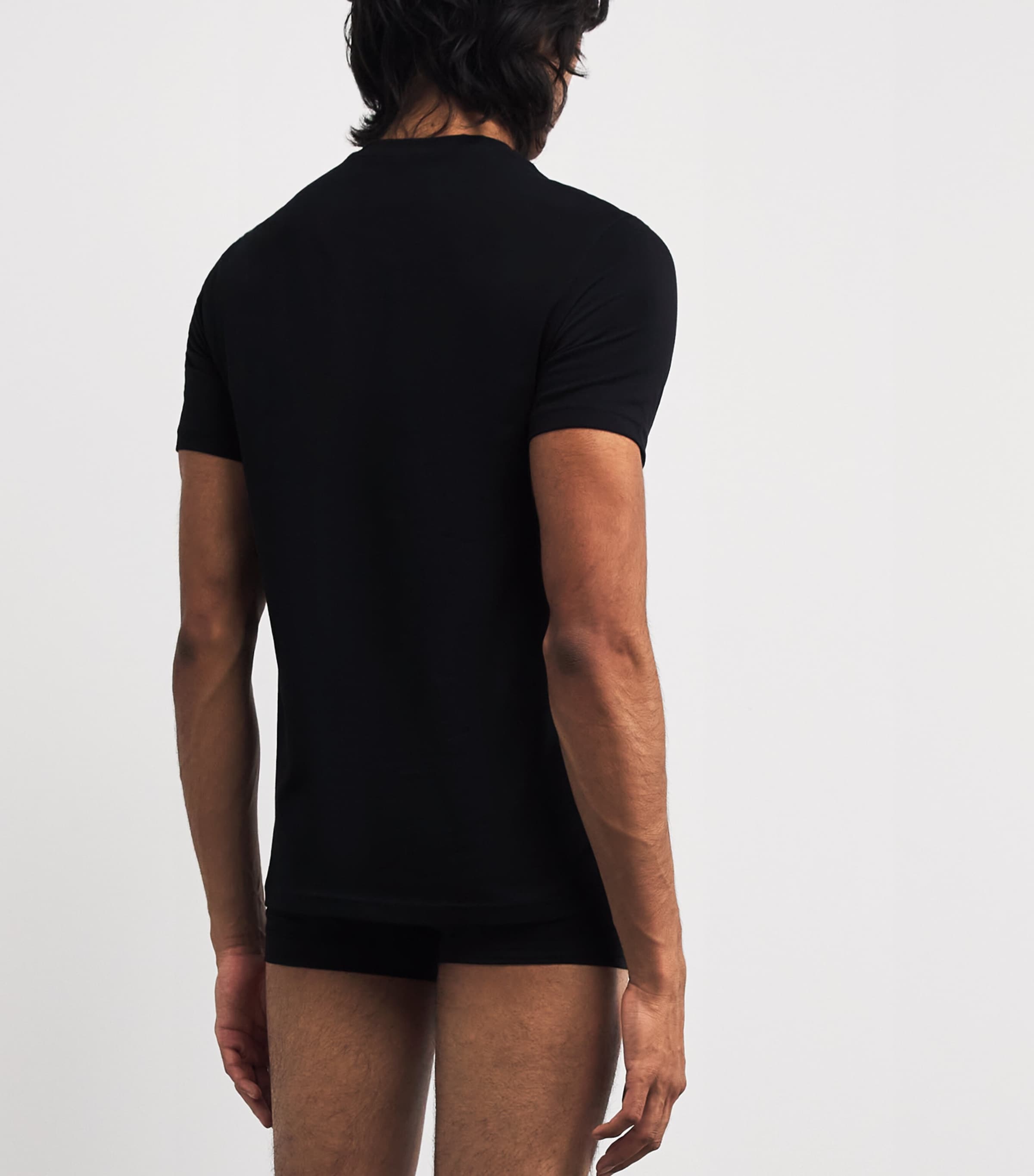 Stretch-Cotton Eagle Logo V-Neck T-Shirt UC001 BLACK Image 3