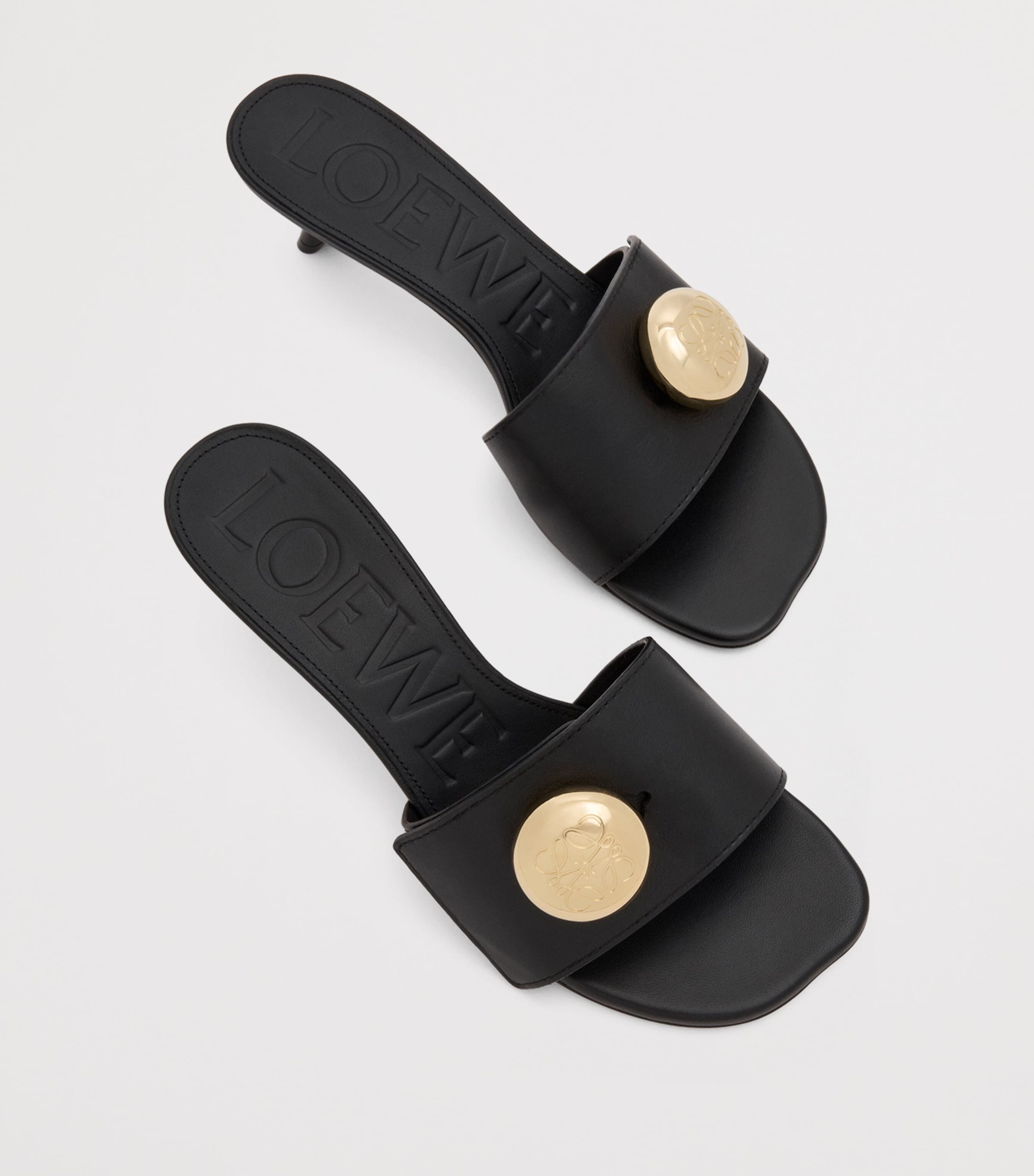 Leather Pebble Heeled Mules 45 BLACK Image 3