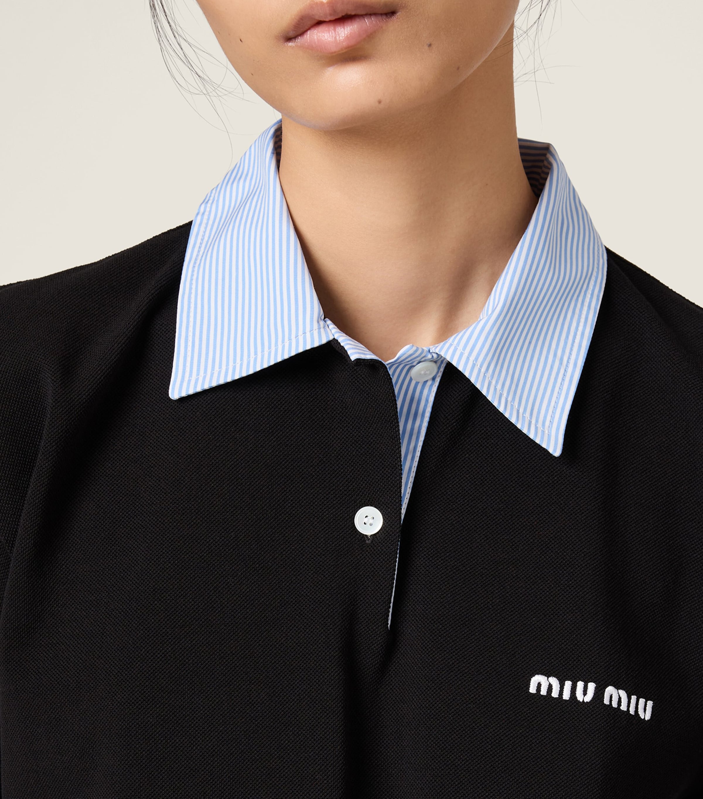 Miu Miu Womens Cotton Contrast Collar Polo Shirt Image 5