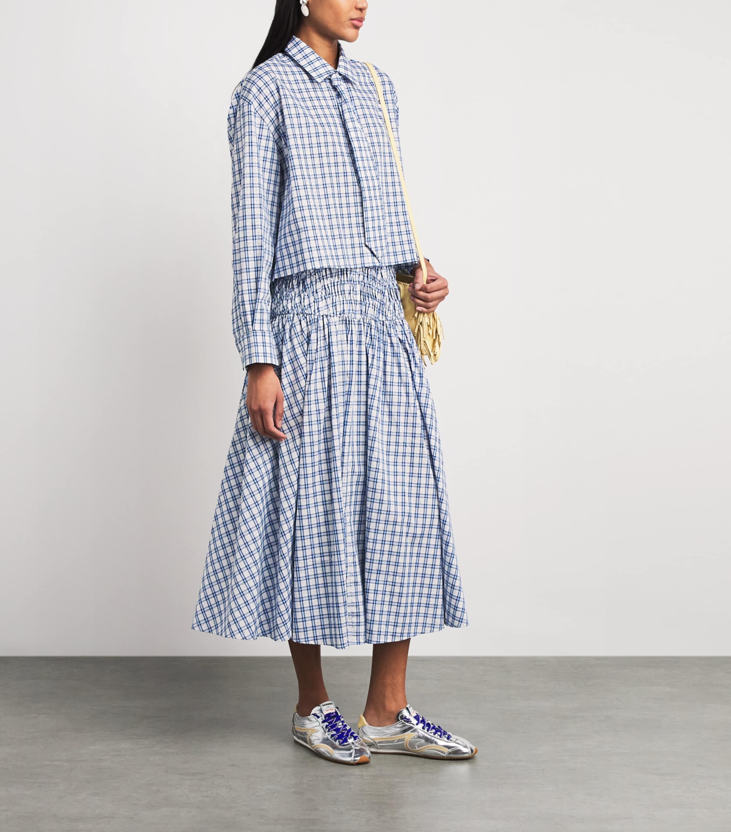 Maje Womens Embellished Check Shirt Blue Check Print Image 2