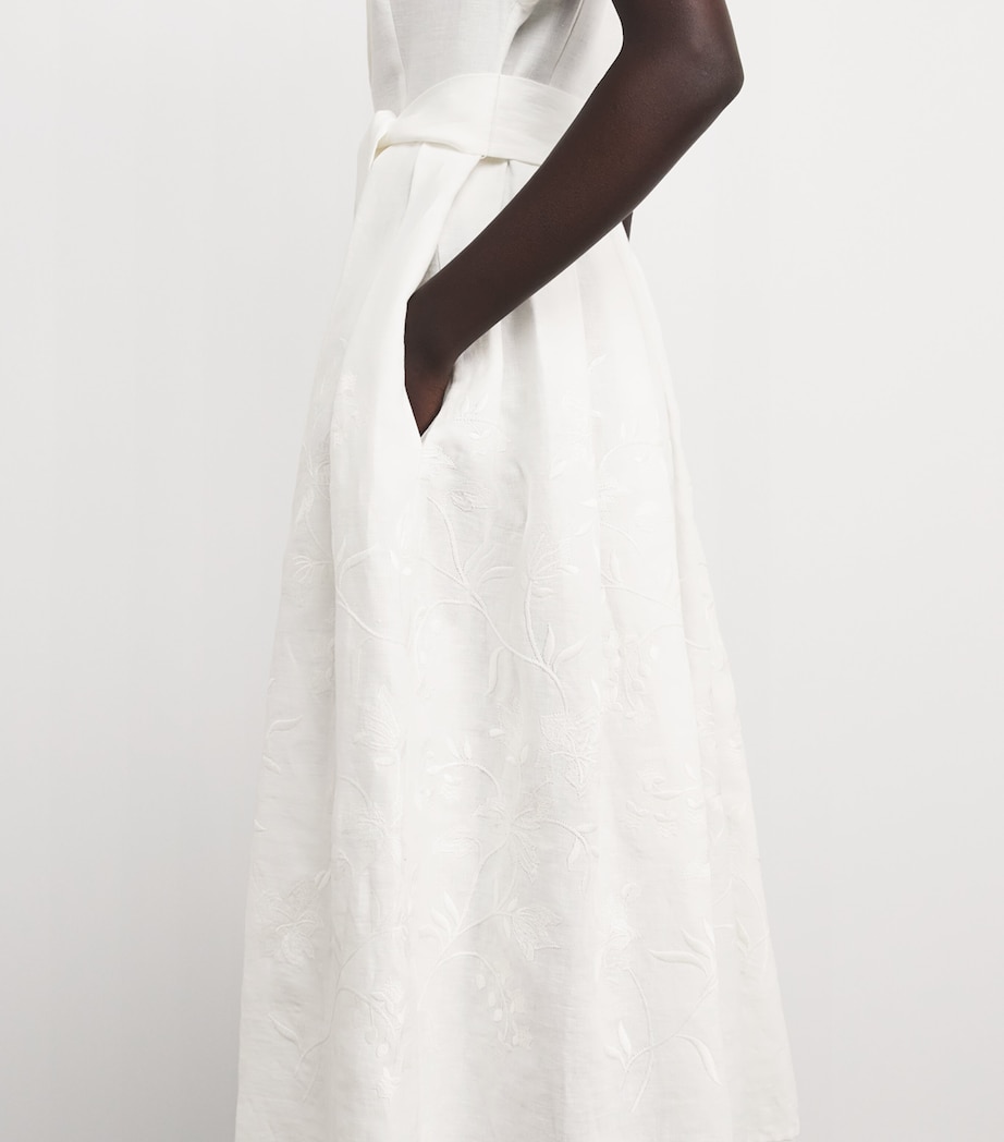 Eleventy Womens Linen Embroidered Midi Shirt Dress Bianco Image 3