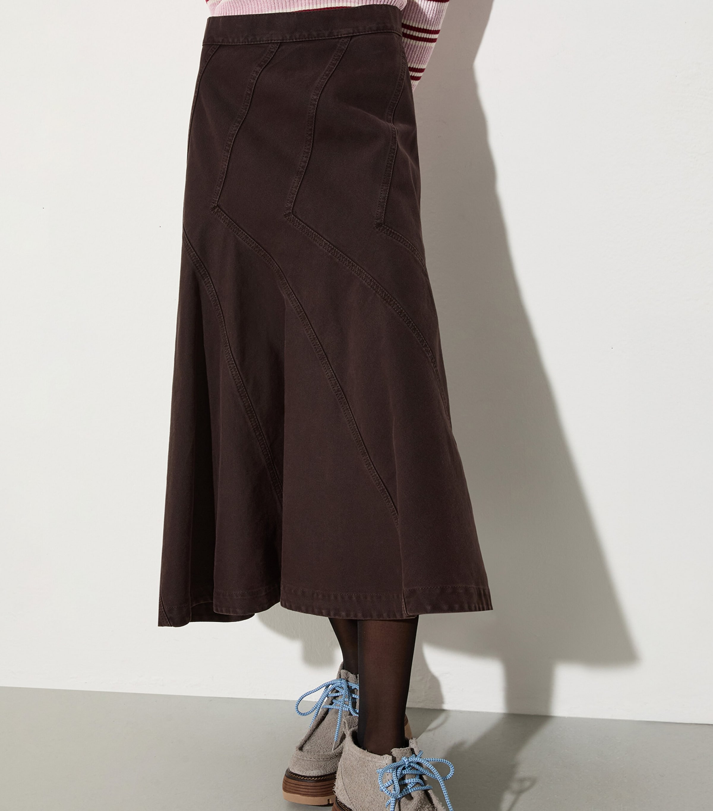 Cotton Midi Skirt CHOCOLATE Image 3