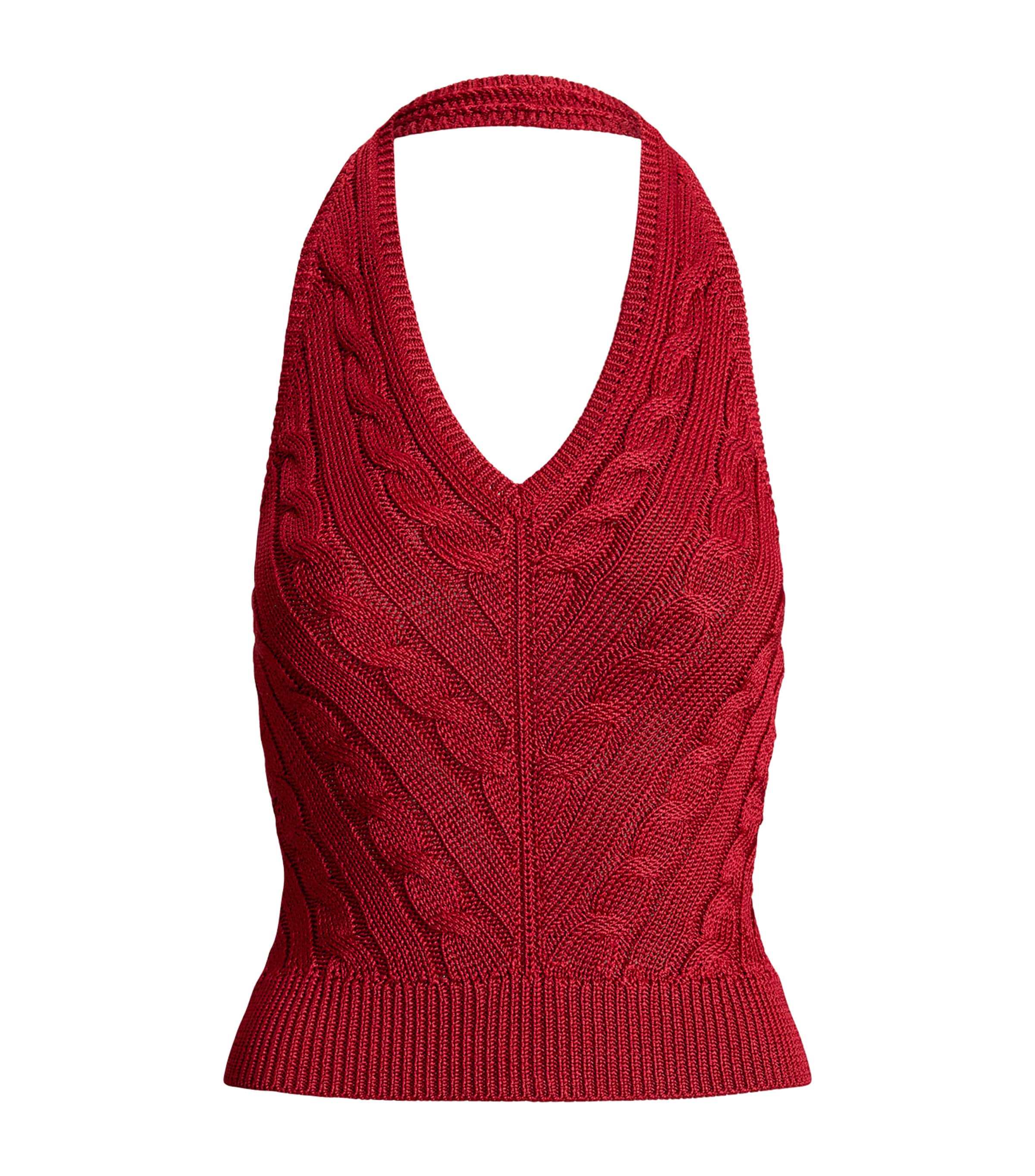 Ralph Lauren Collection Womens Silk Cable-Knit Halterneck Top Red Image 1