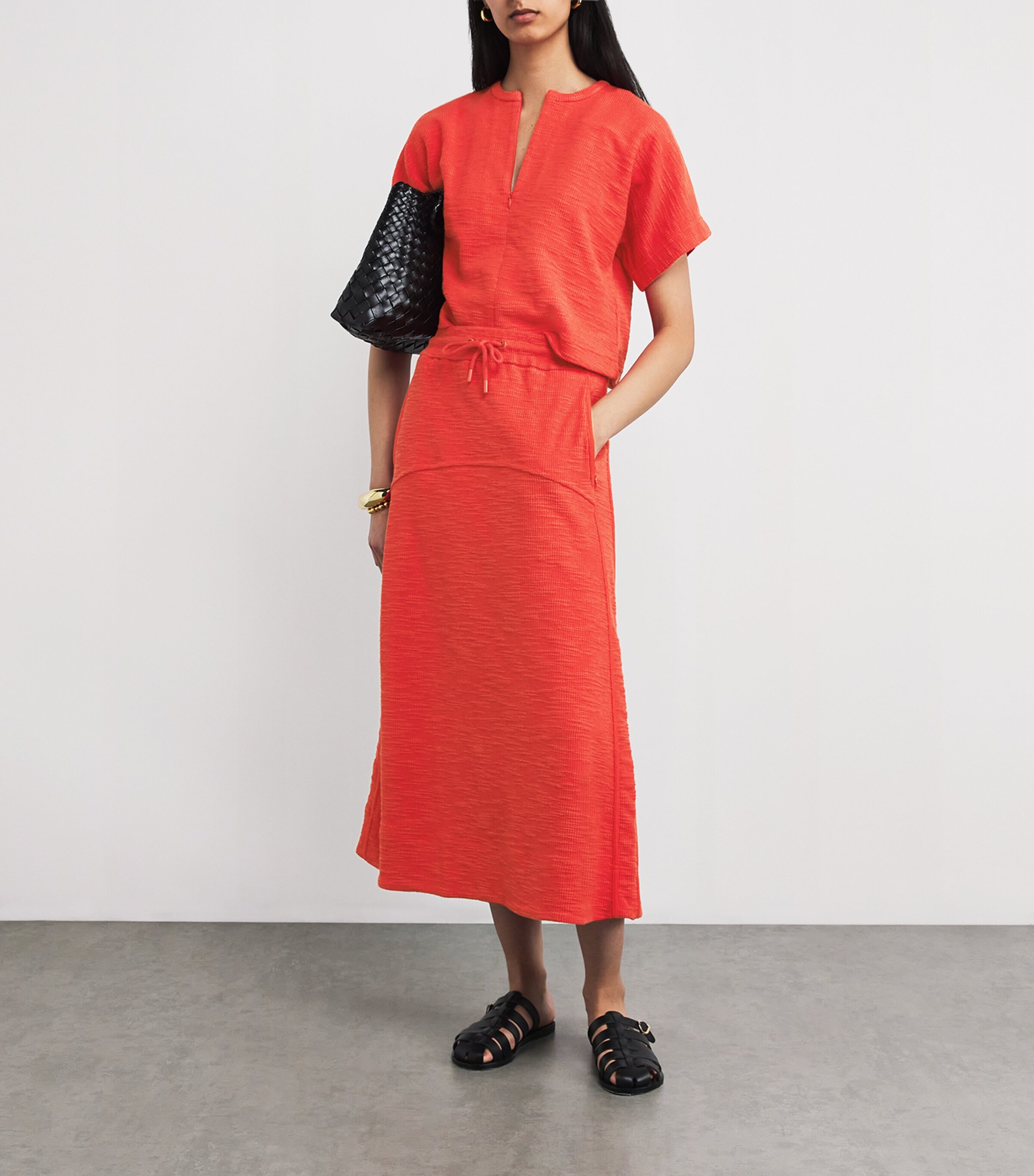 Ribbed Drawstring Midi Skirt INTENSE ORANGE Image 2