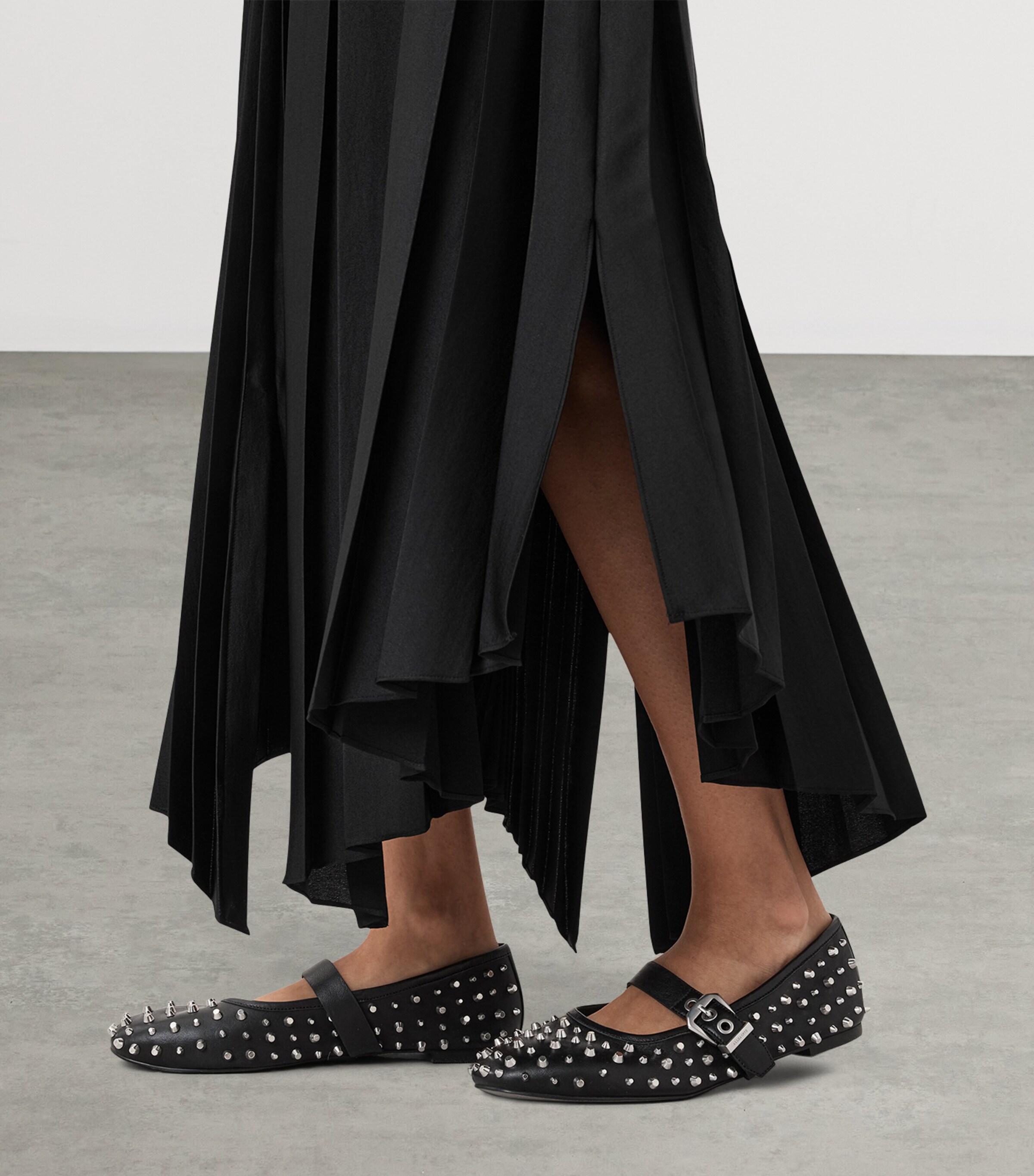 AllSaints Leather Holly Stud Ballet Flats Black Image 2