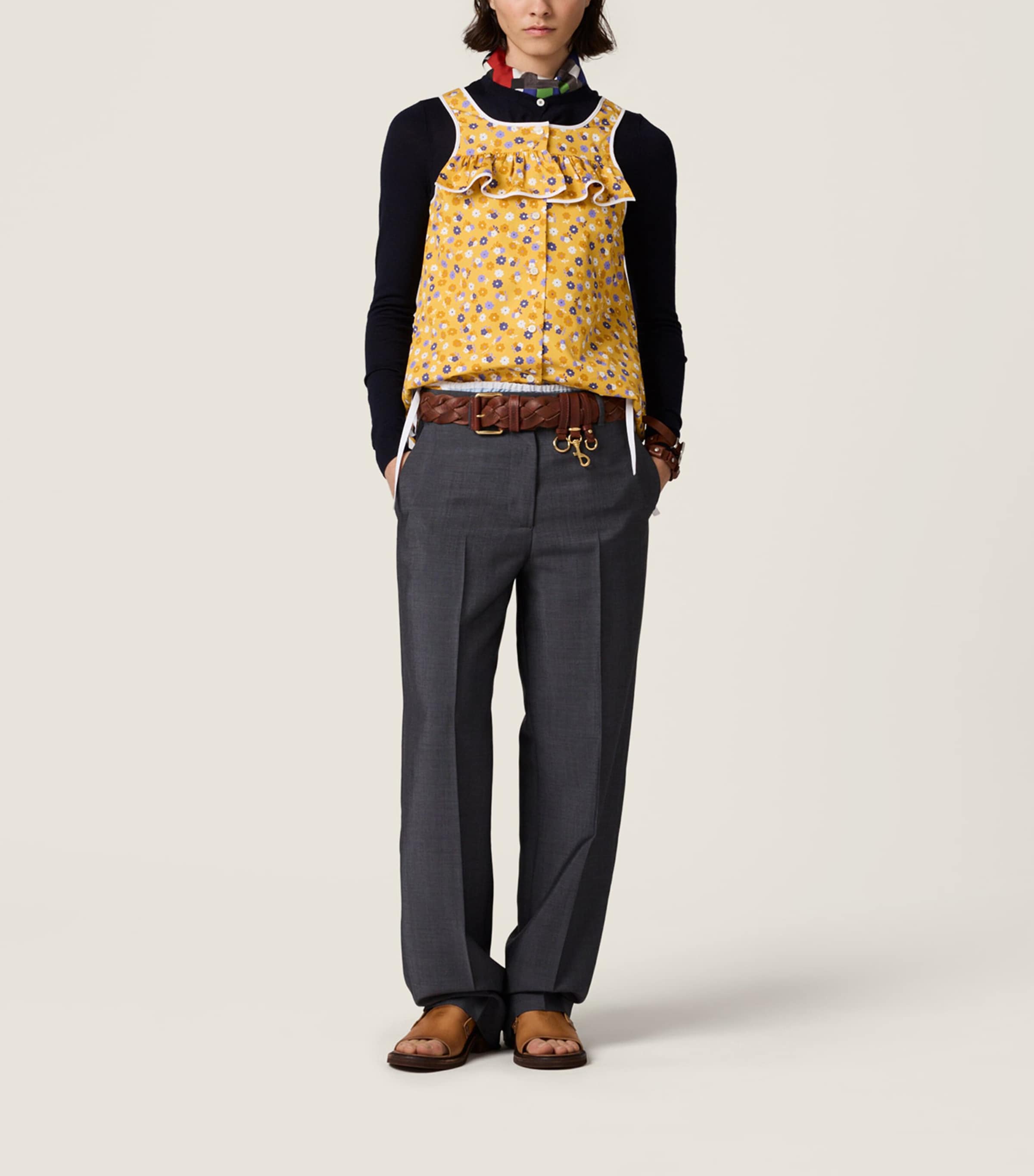 Miu Miu Womens Poplin-Wool Floral Top Image 2