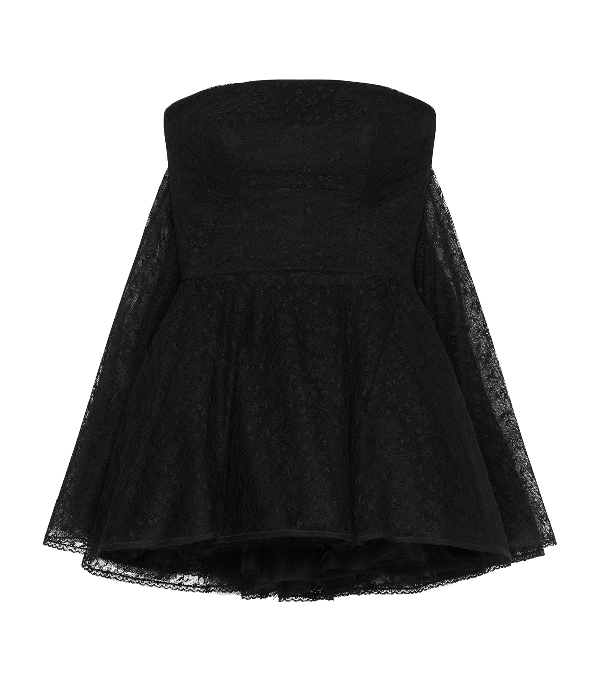 Lace Strapless Mini Cape Dress BLACK Image 1
