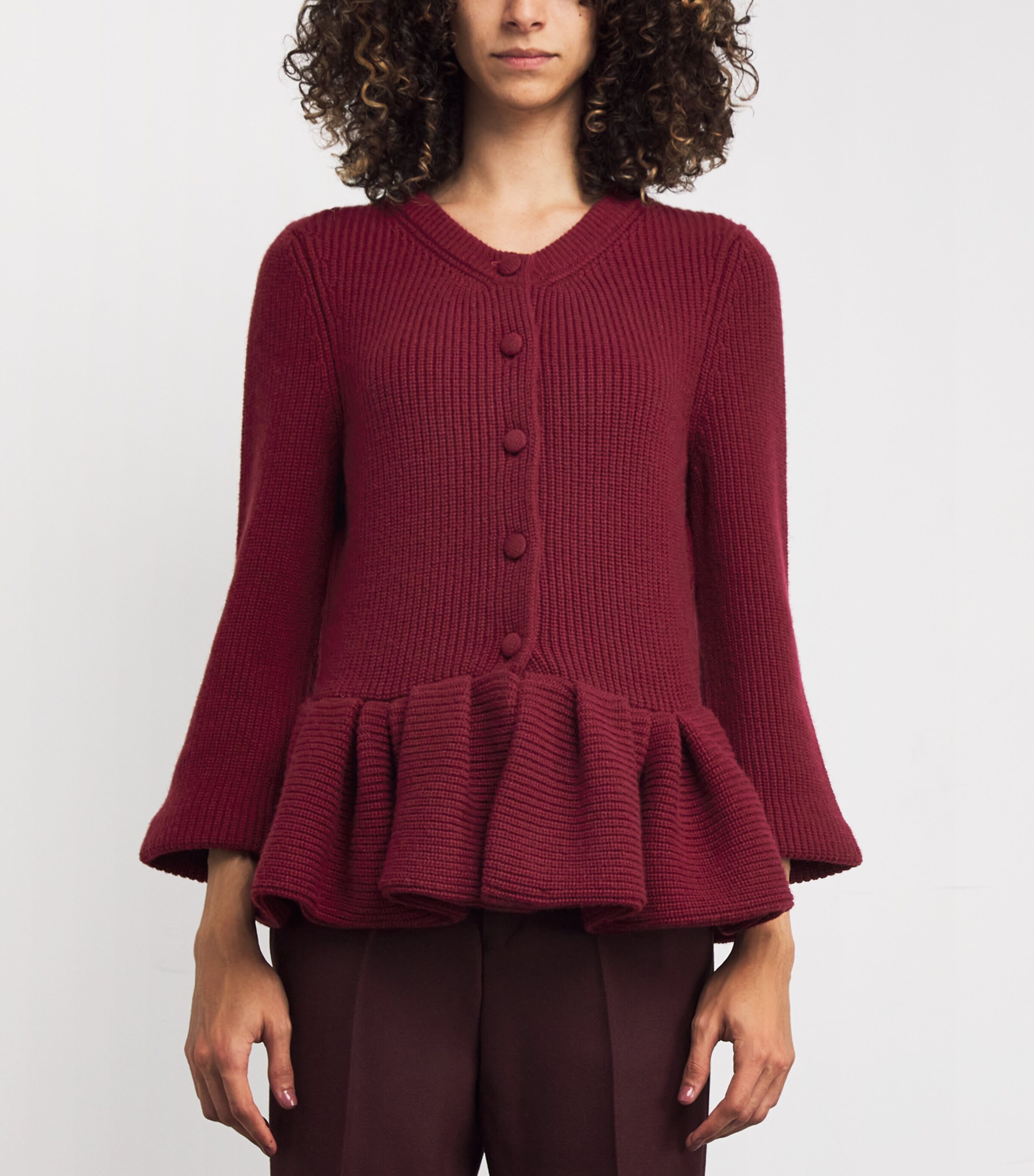 Liberowe Womens Cashmere Peplum Cardigan Burgundy Image 3