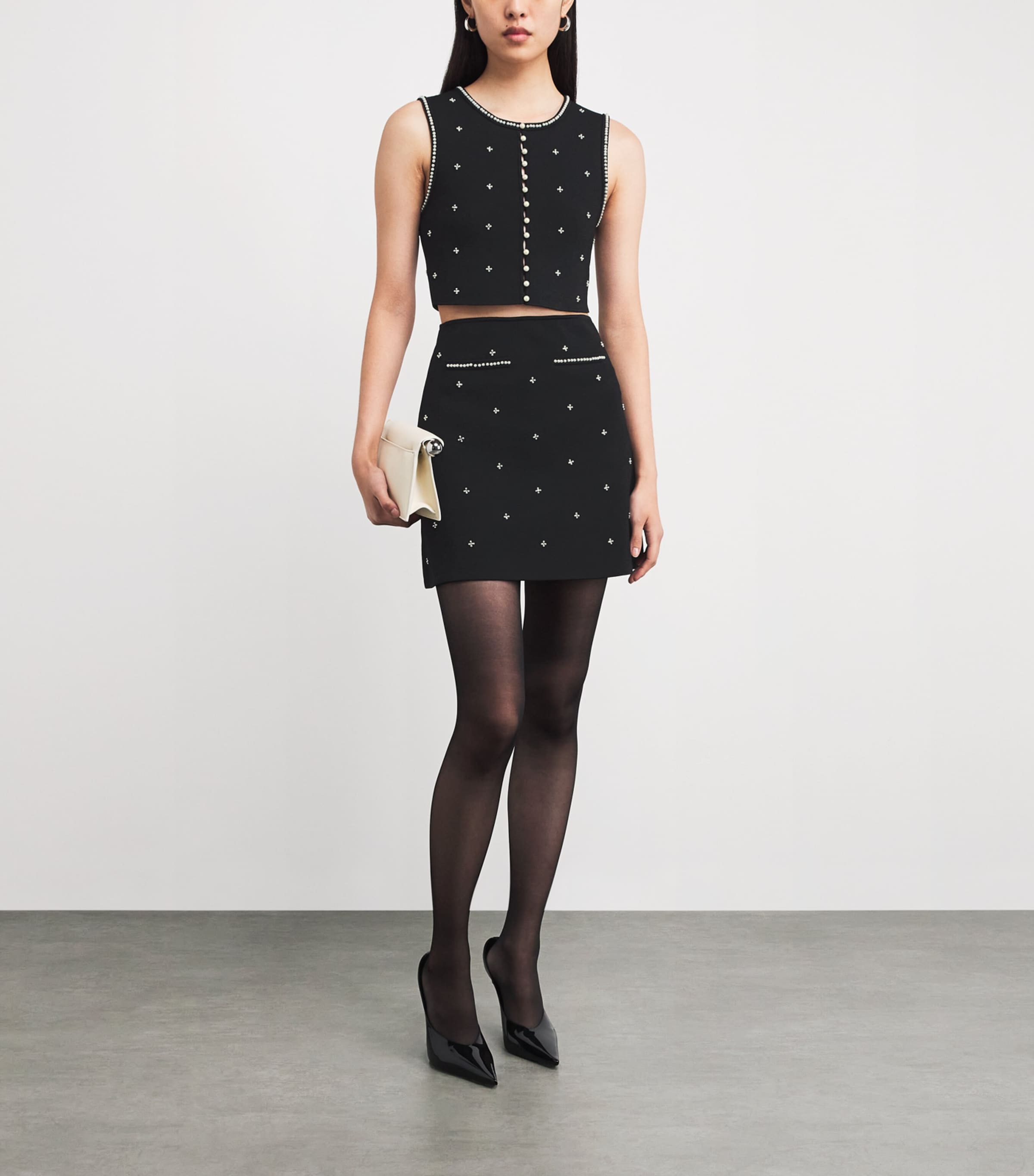 Rhinestone-Embellished Mini Skirt BLACK Image 2