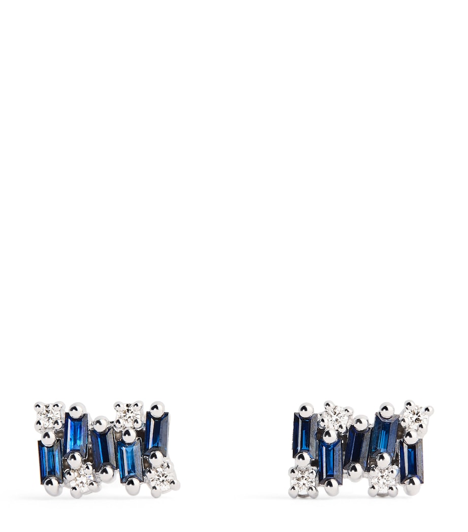 White Gold, Sapphire and Diamond Shimmer Stud Earrings 18K WG/WD Image 1