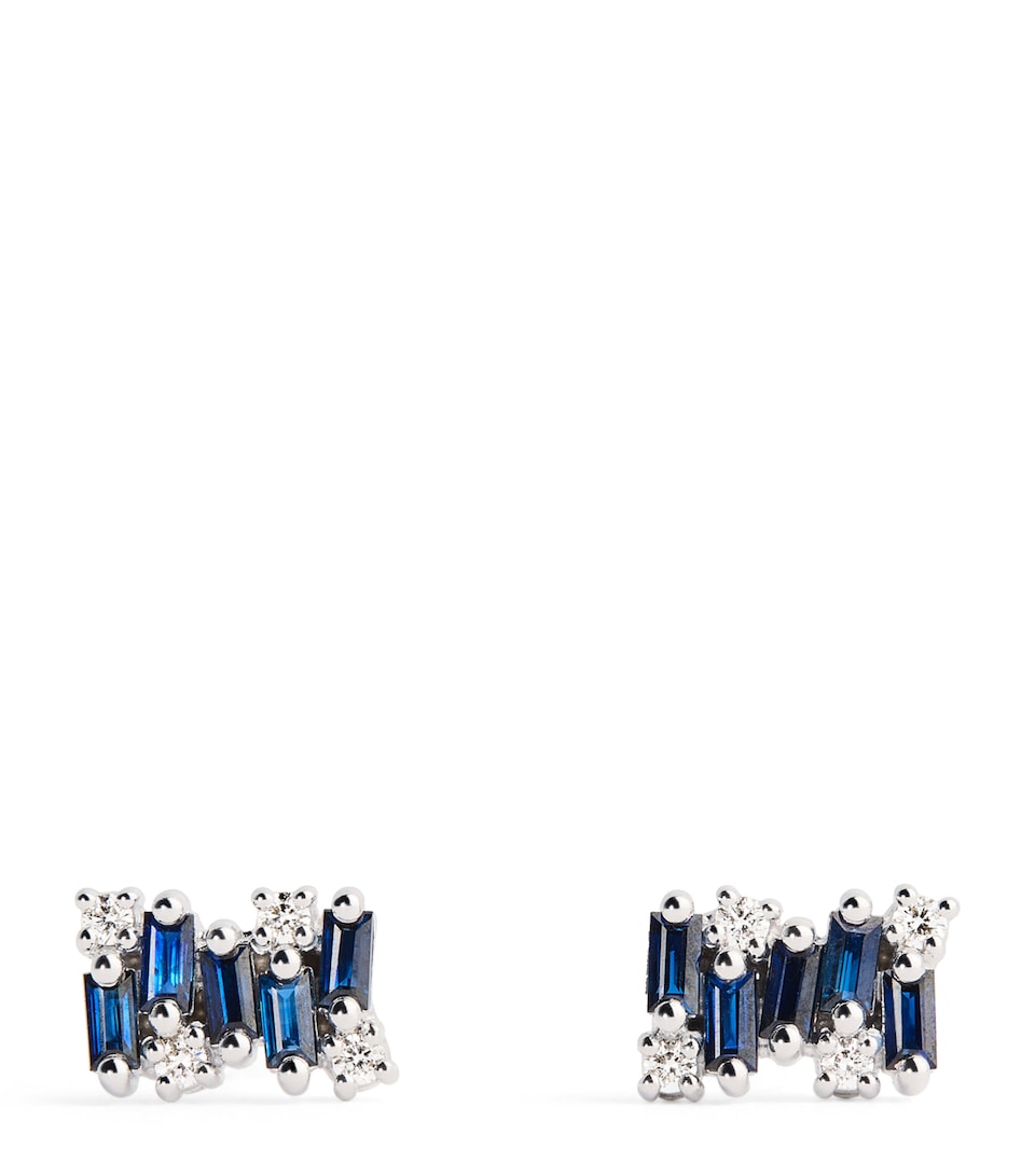 Suzanne Kalan White Gold, Diamond and Blue Sapphire Shimmer Stud Earrings Wg/wd
