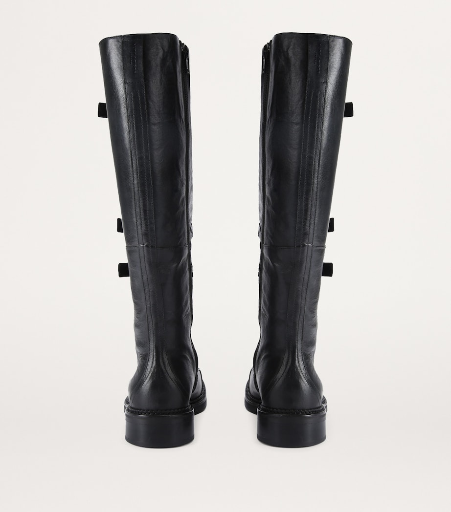 Leather Monument Strap Knee-High Boots BLACK Image 2