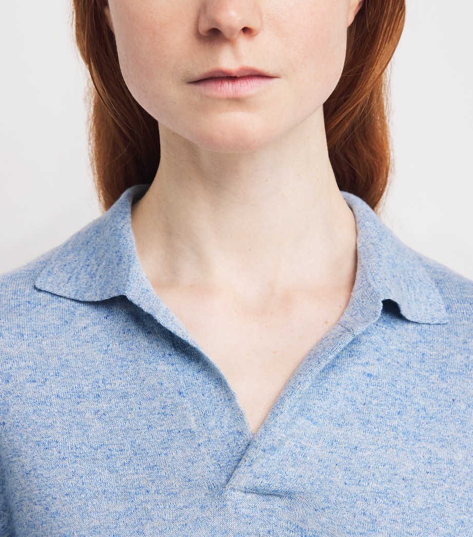 The Row Womens Niosa Cotton-Linen Polo Sweater Ice Blue Image 5