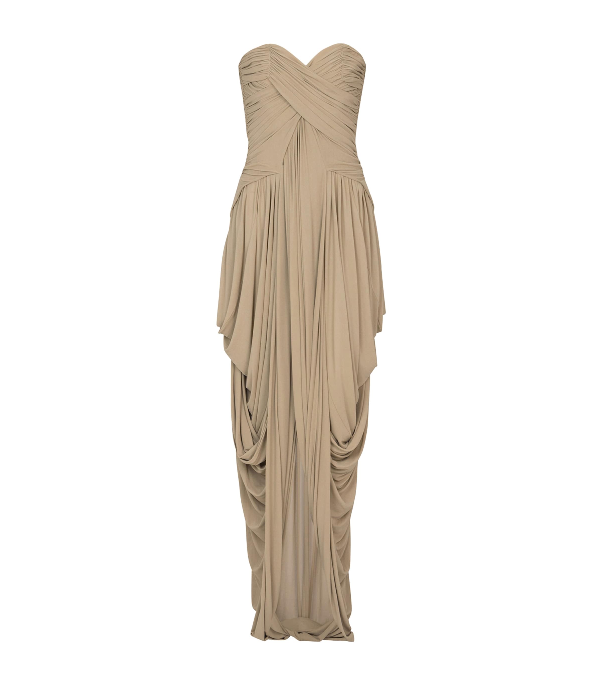 Balmain Womens Draped Strapless Jumpsuit Beige Foncé Image 1