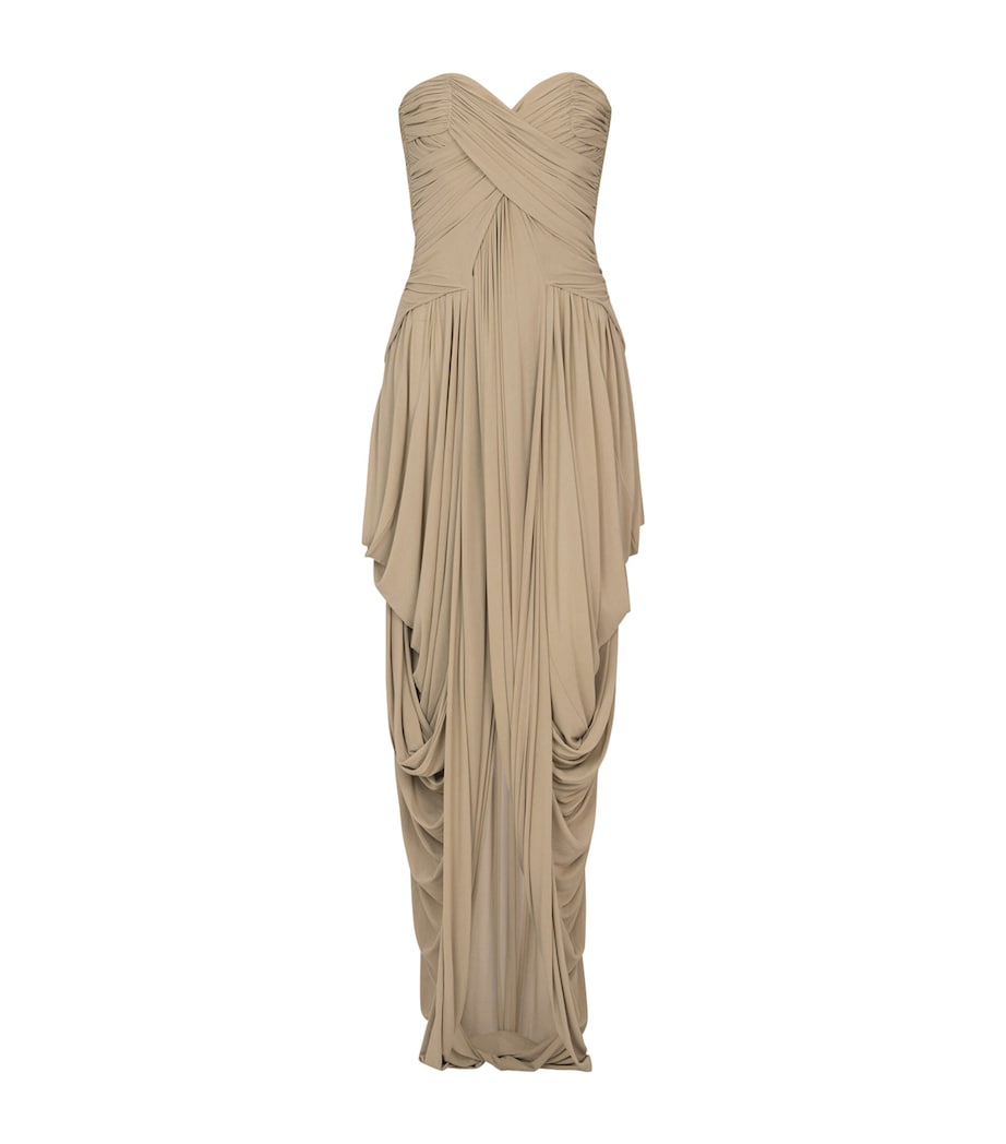 Balmain Womens Draped Strapless Jumpsuit Beige Foncé Image 1