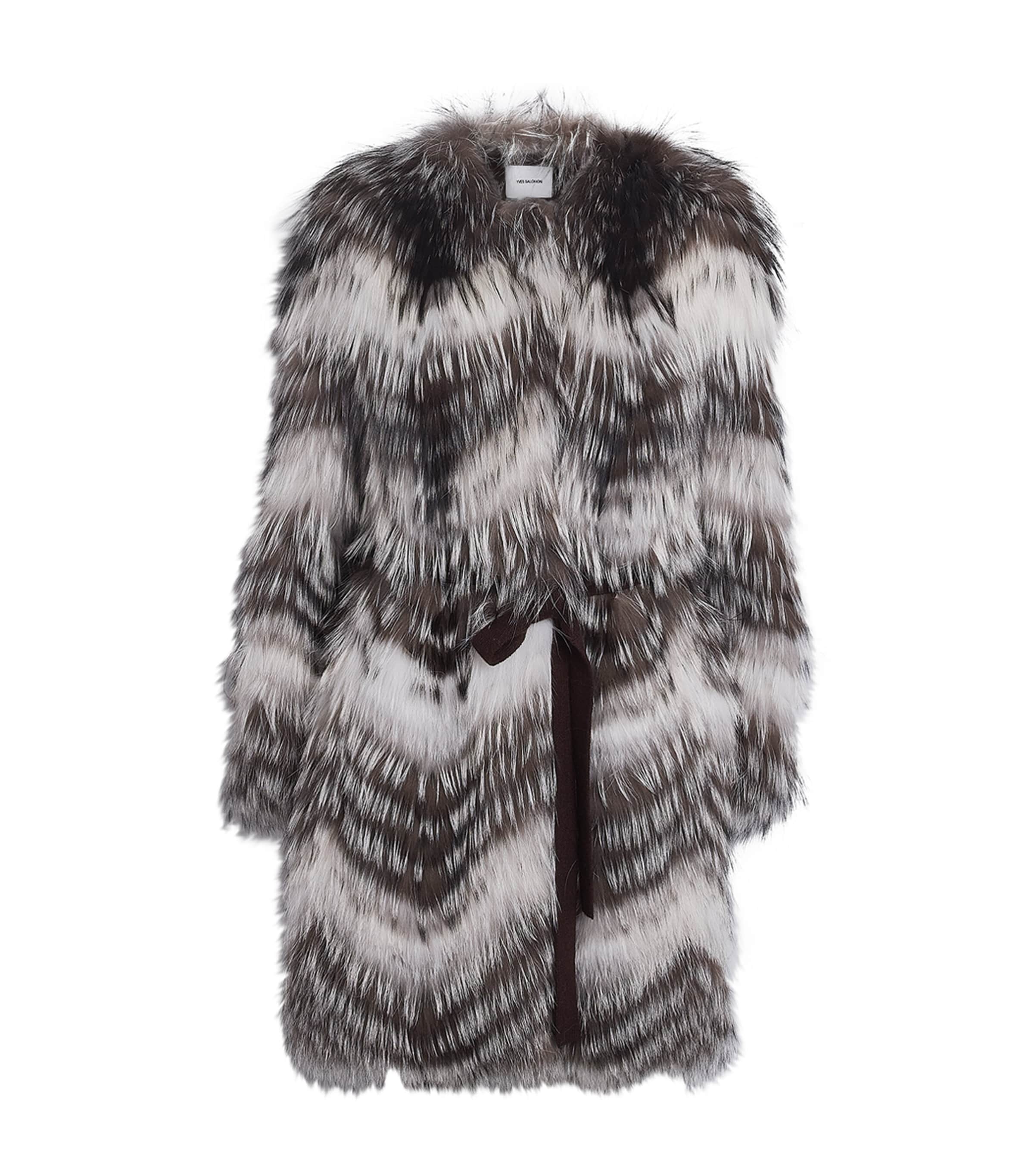 Yves Salomon Fox Fur-wool Belted Coat In Yellow