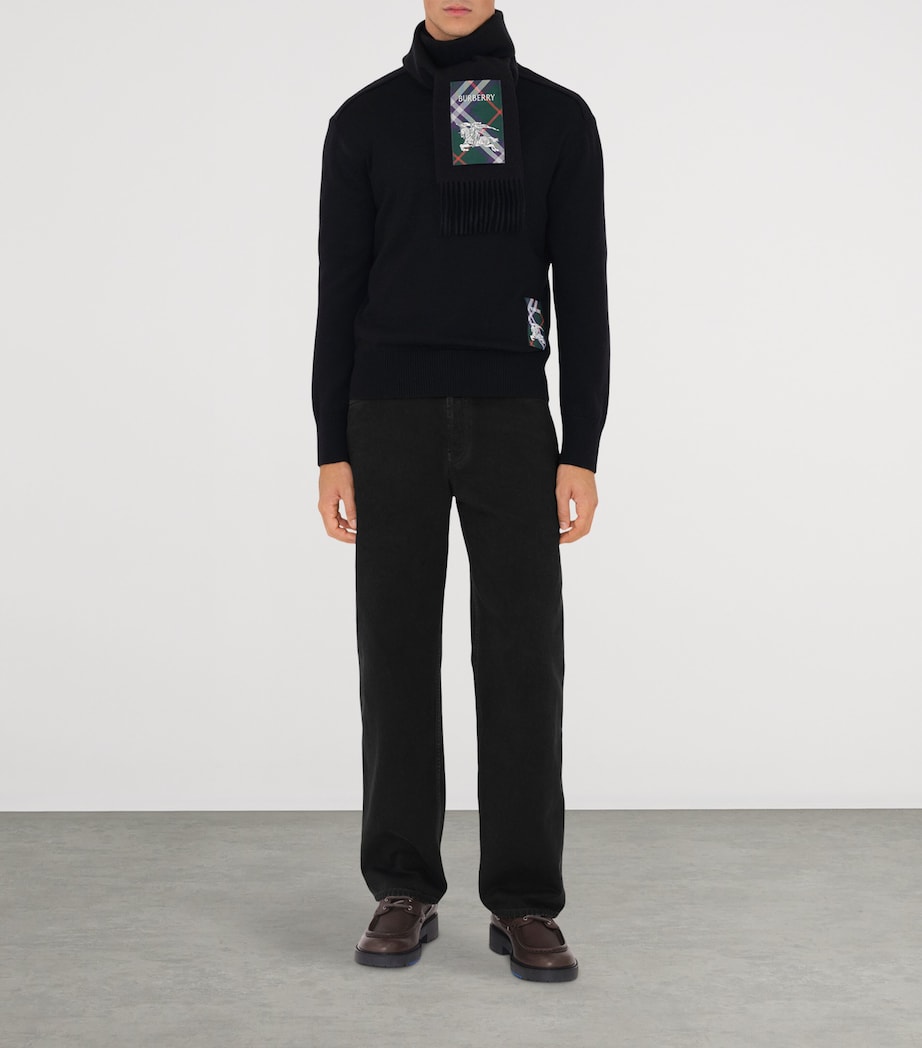 Cashmere Check Patch Scarf BLACK Image 4