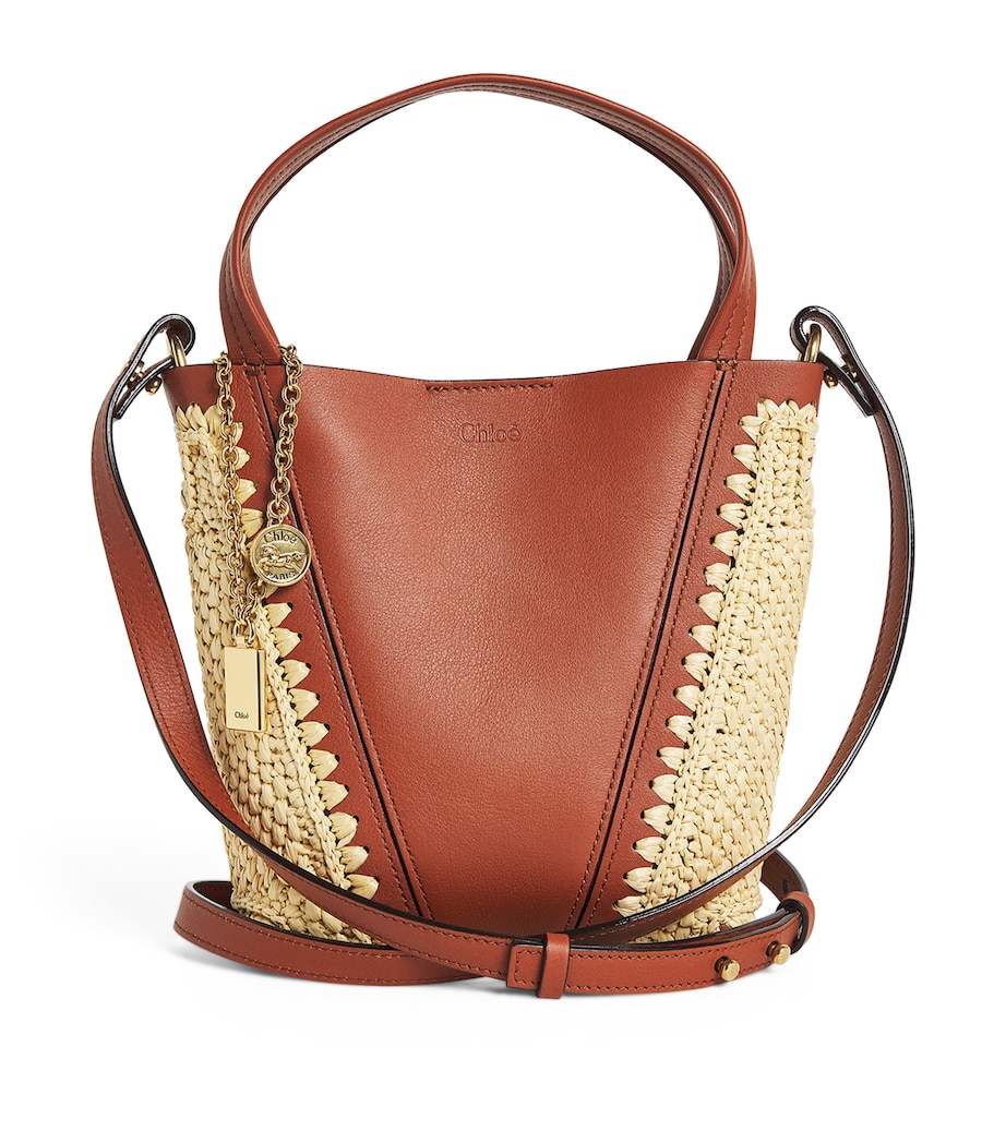 Chloé Small Raffia-Effect and Leather Spin Tote Bag Clay Brown Image 1