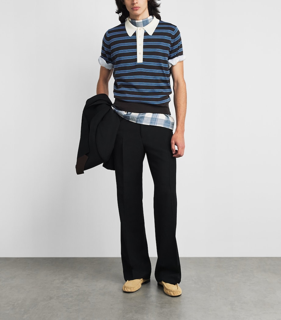 Wales Bonner Mens x John Smedley Merino Polo Sweater Brown/blue/ivory Image 2