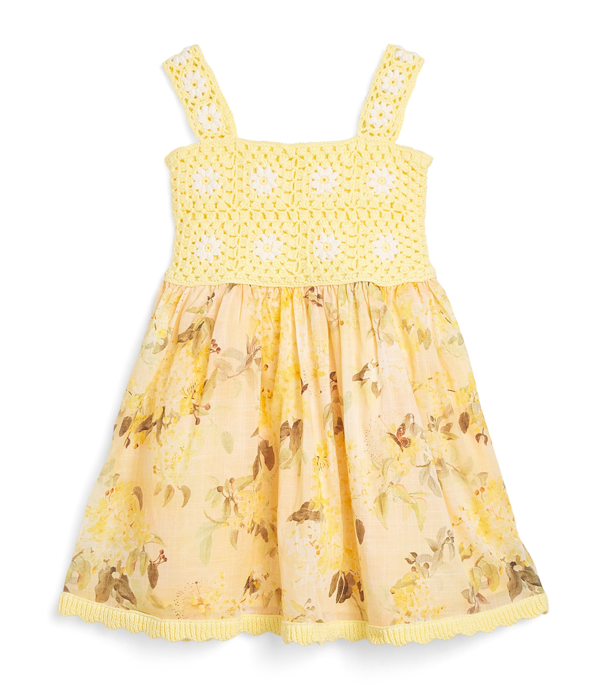 Zimmermann Cotton Crochet-trim Cascadian Dress In Yellow