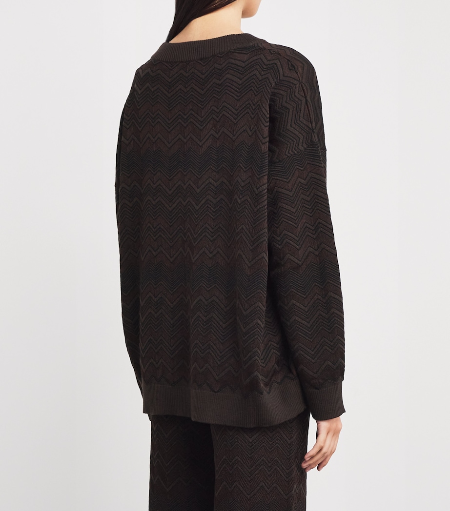 Zigzag V-Neck Sweater S80E1 SOLID BROWN Image 4