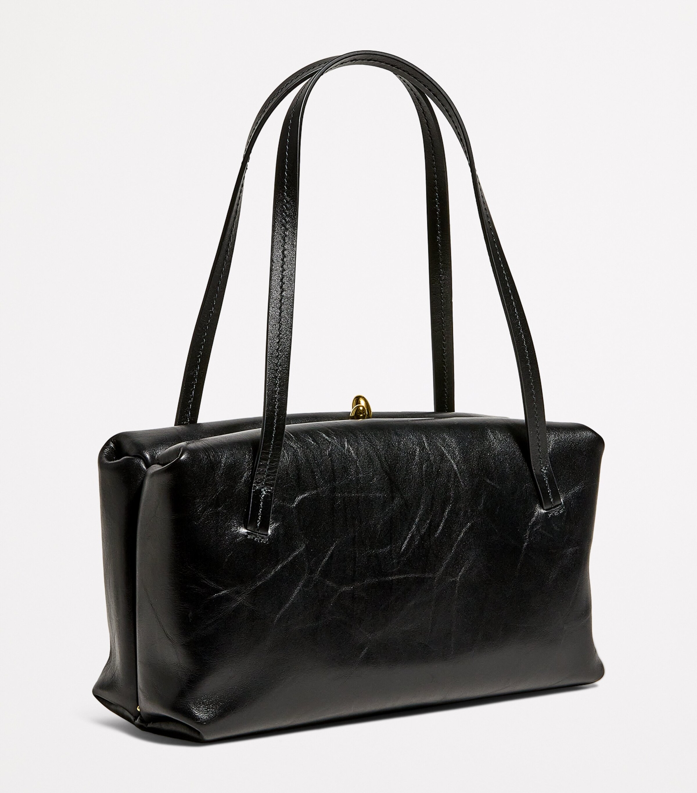 トートバッグ JIL SANDER Black Leather Medium Goji Pillow Shoulder Bag Jil Sander: Black Goji Pillow Medium Bag | SSENSE