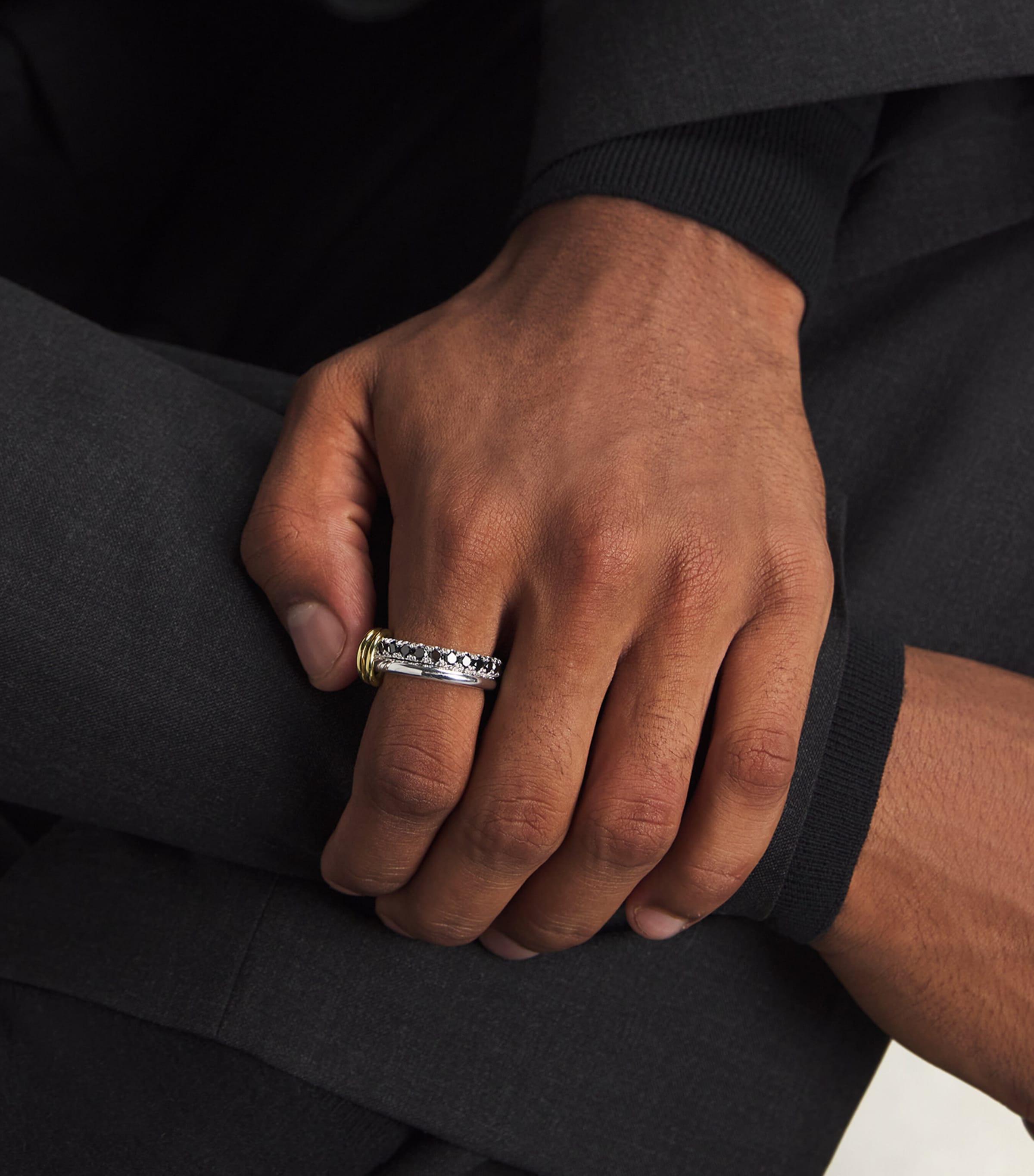 Sterling Silver, Yellow Gold and Diamond Enzo Noir Ring STERLING SILVER Image 2