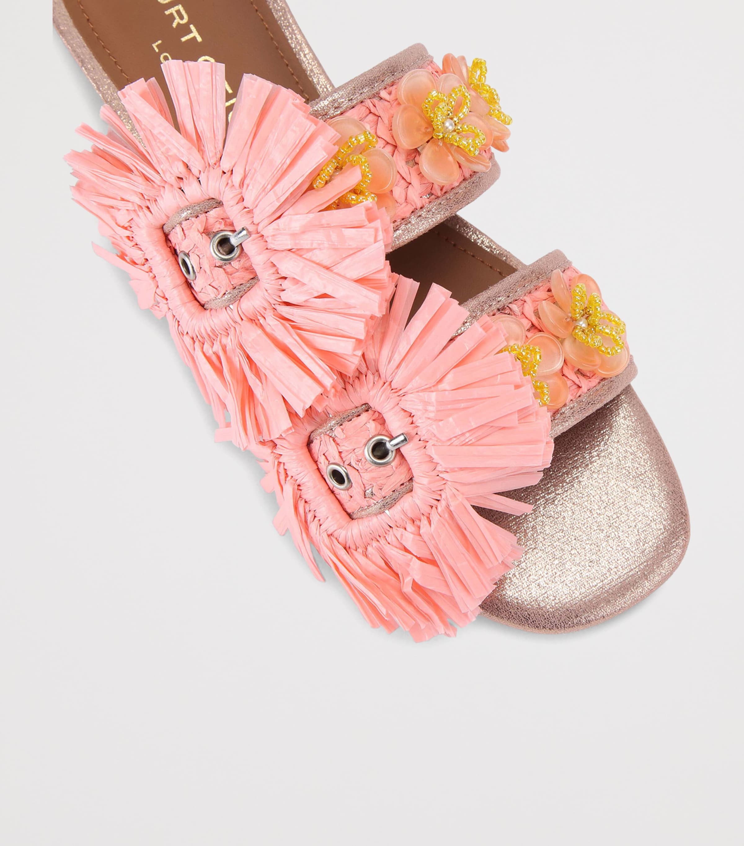 Kurt Geiger London Raffia Buckle Flat Sandals Pink Comb Image 4